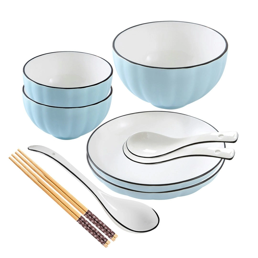 Soga Blue Japanese Style Ceramic Dinnerware Crockery Soup Bowl Plate Server Kitchen Home Decor Set of 7