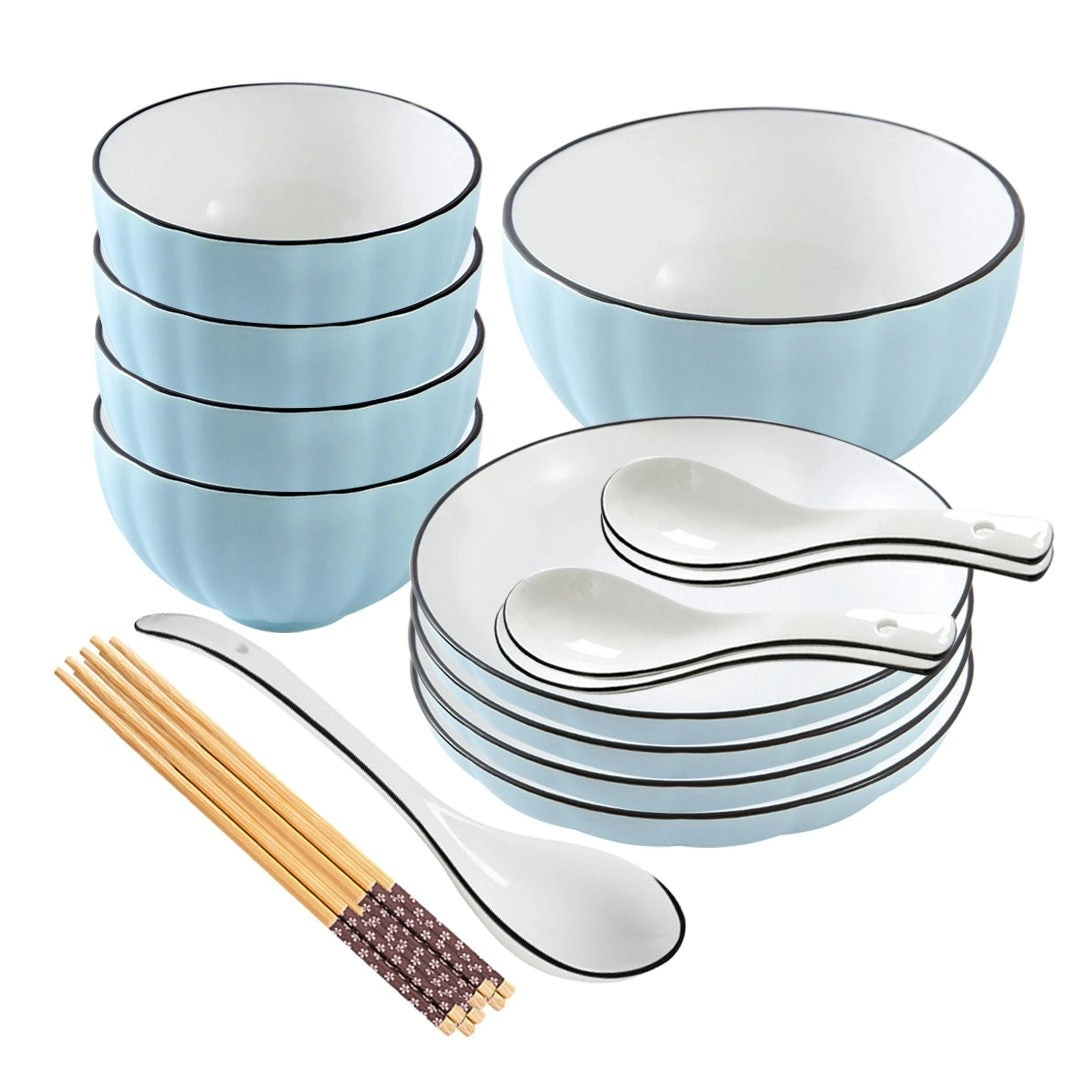 Soga Blue Japanese Style Ceramic Dinnerware Crockery Soup Bowl Plate Server Kitchen Home Decor Set of 9