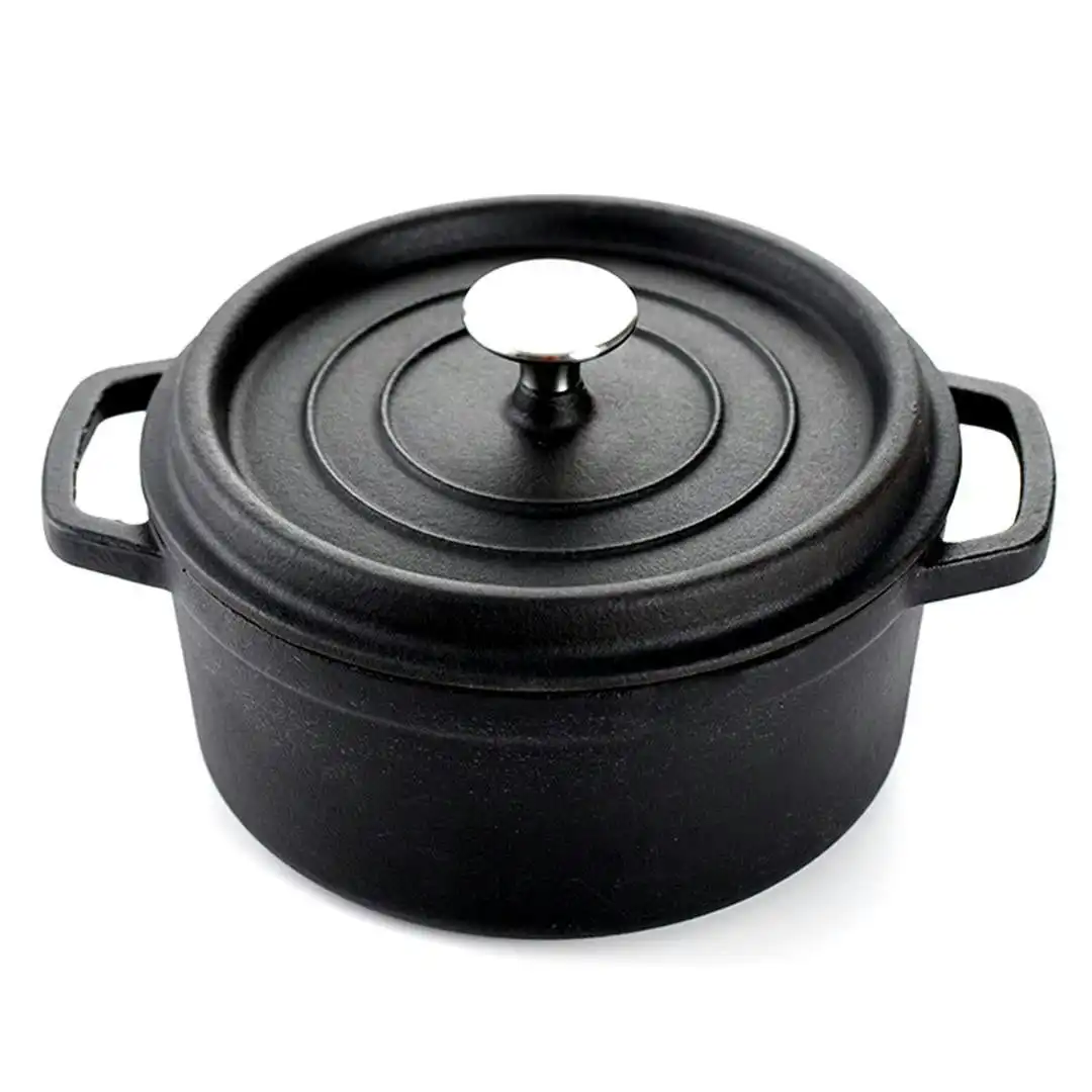 Soga Cast Iron 24cm Stewpot Casserole Stew Cooking Pot With Lid 3.6L Black