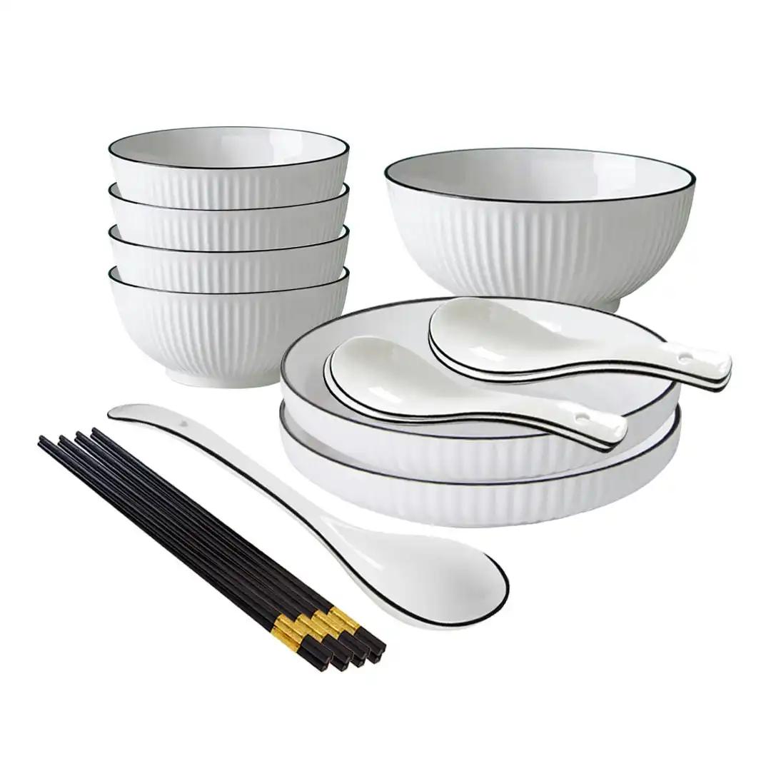 Soga White Japanese Style Ceramic Dinnerware Crockery Soup Bowl Plate Server Kitchen Home Decor Set of 7