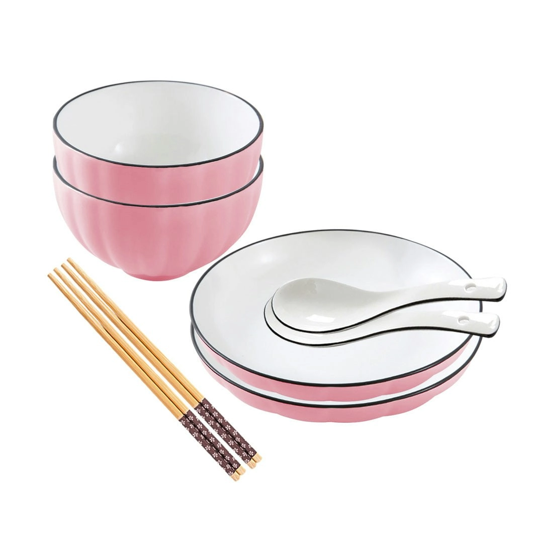 Soga Pink Japanese Style Ceramic Dinnerware Crockery Soup Bowl Plate Server Kitchen Home Decor Set of 4