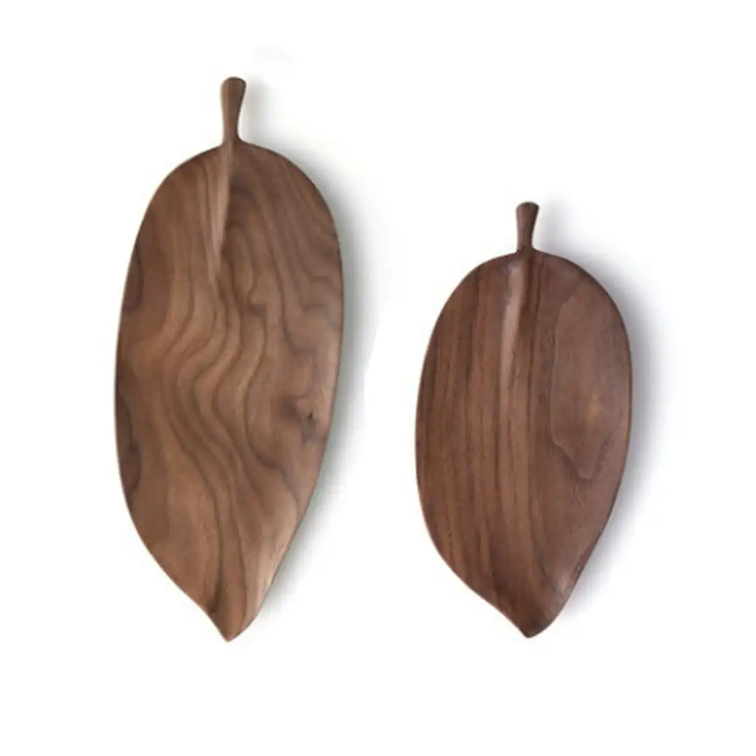 Soga Set of 2 Walnut Leaf Shape Wooden Tray Food Charcuterie Serving Board Paddle Centerpiece Home Decor