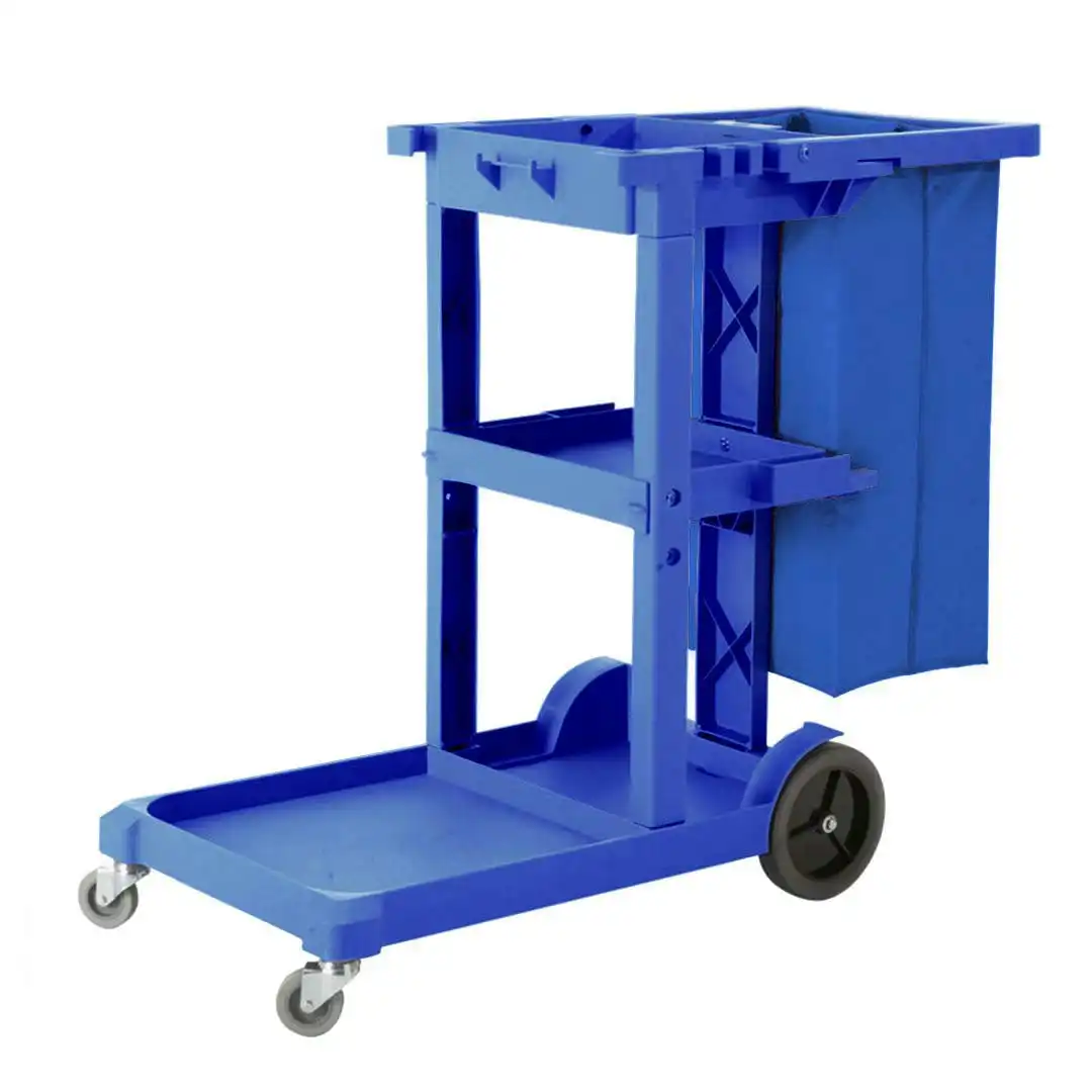 Soga 3 Tier Multifunction Janitor Cleaning Waste Cart Trolley and Waterproof Bag Blue