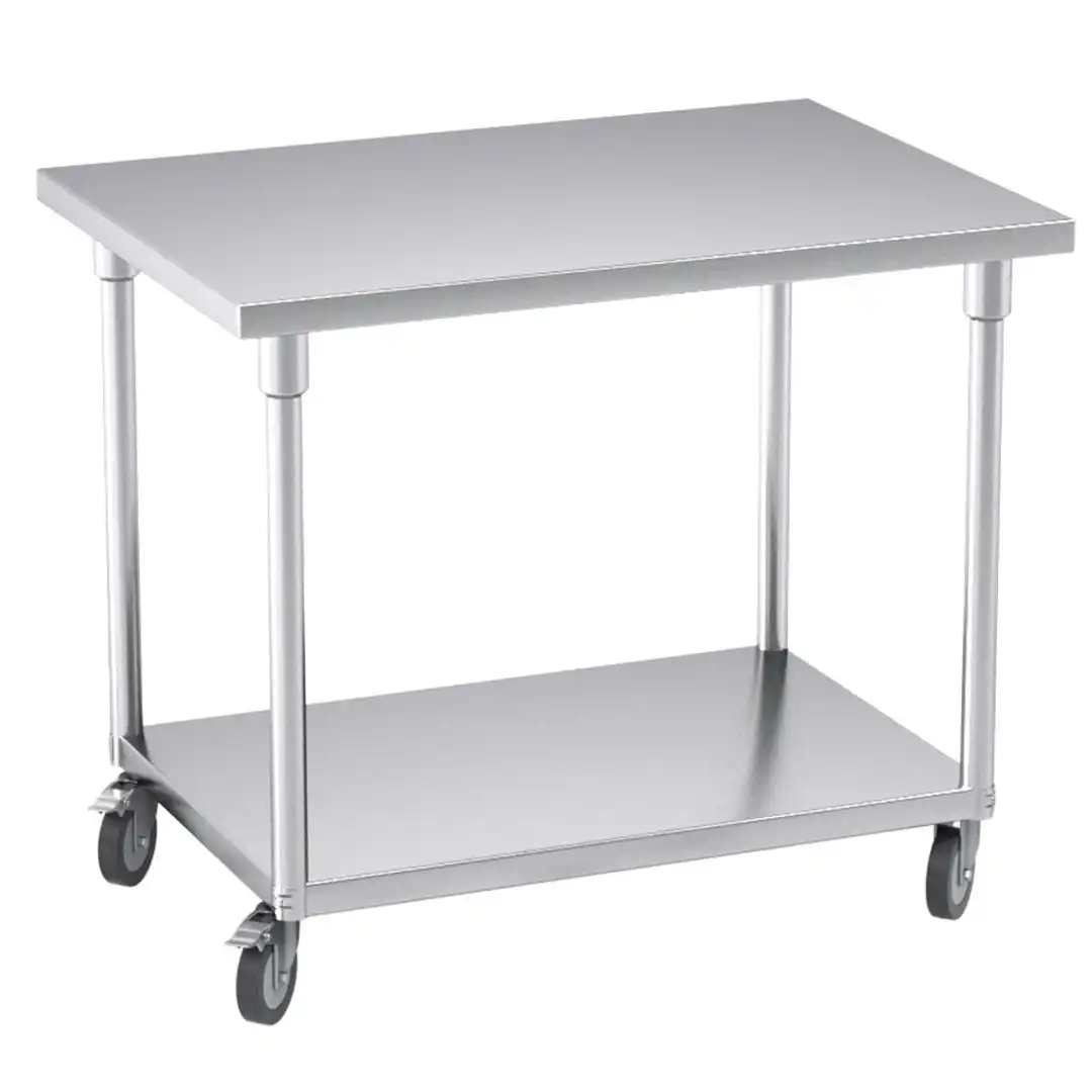 Soga 100cm Commercial Catering Kitchen Stainless Steel Prep Work Bench Table with Wheels