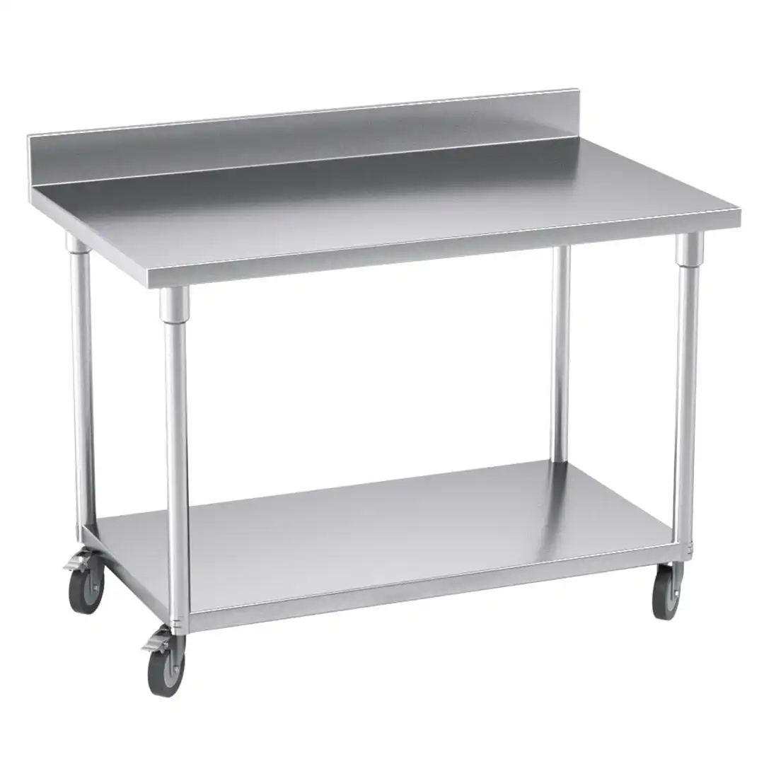 Soga 120cm Commercial Catering Kitchen Stainless Steel Prep Work Bench Table with Backsplash and Caster Wheels