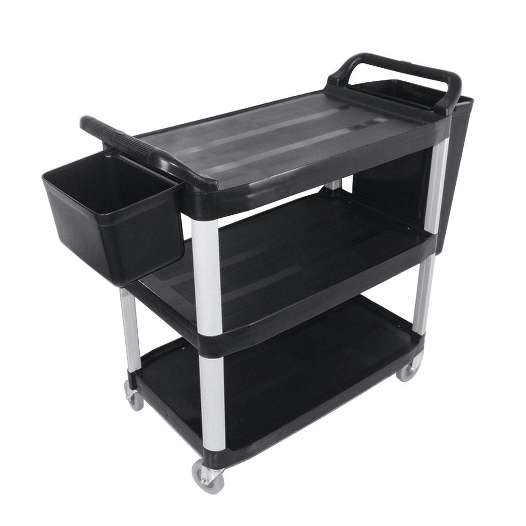 Soga 3 Tier Food Trolley Food Waste Cart With Two Bins Storage Kitchen Black 83x43x95cm Small