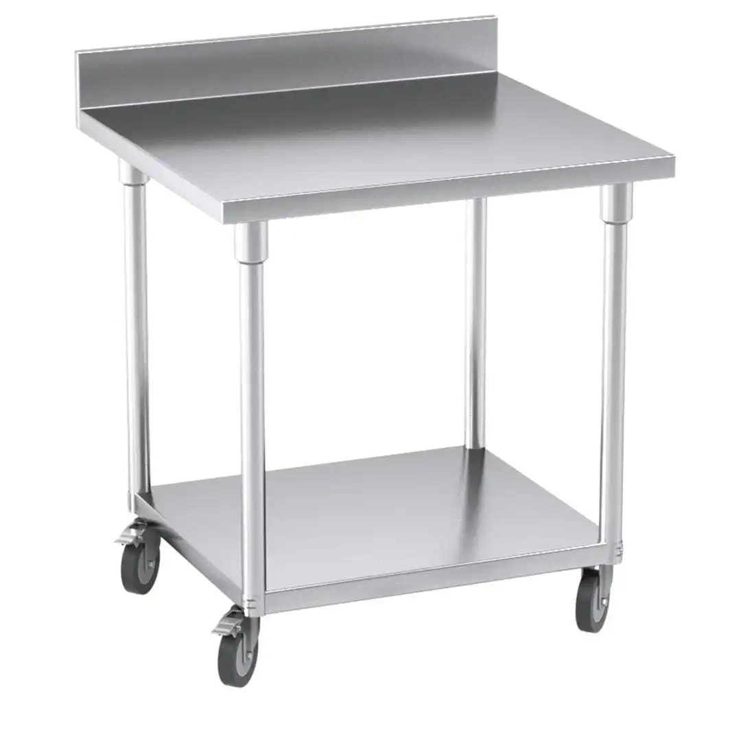 Soga 80cm Commercial Catering Kitchen Stainless Steel Prep Work Bench Table with Backsplash and Caster Wheels