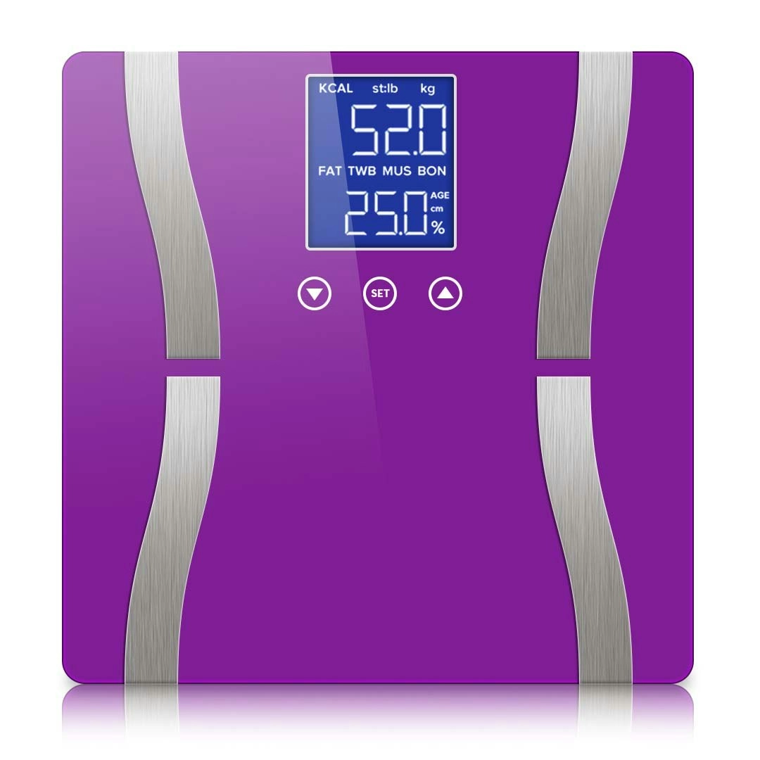 Soga Glass LCD Digital Body Fat Scale Bathroom Electronic Gym Water Weighing Scales Purple