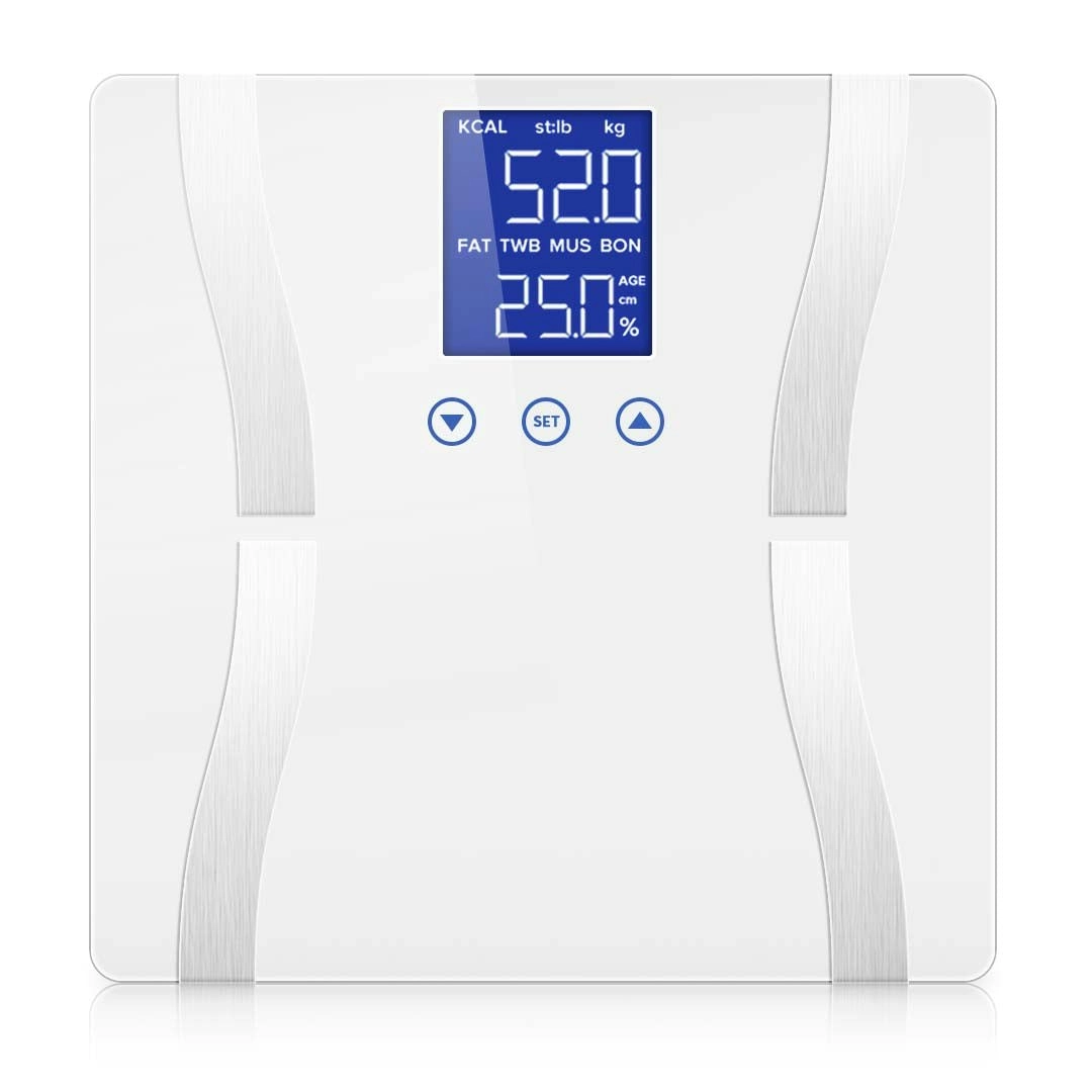 Soga Glass LCD Digital Body Fat Scale Bathroom Electronic Gym Water Weighing Scales White