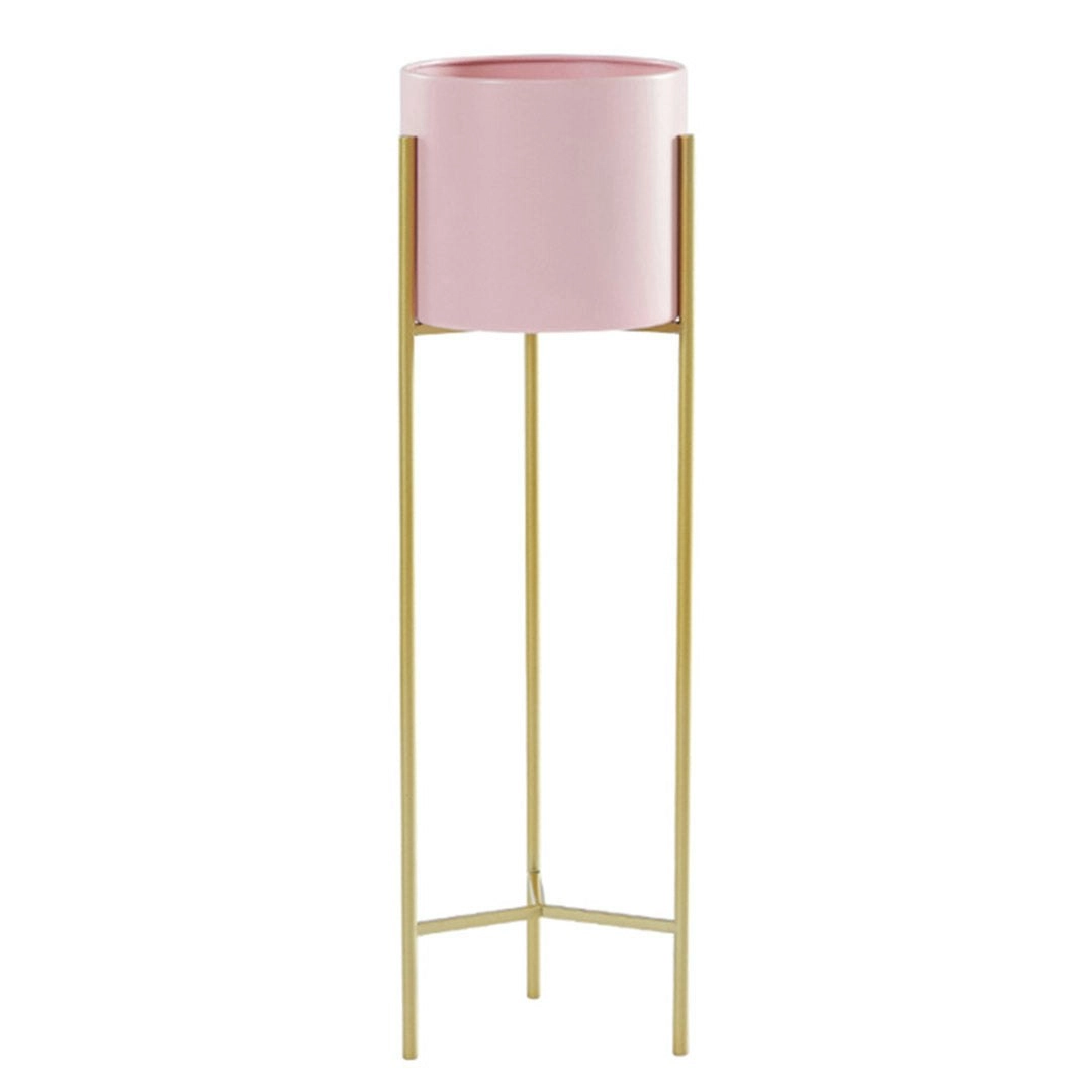 Soga 2 Layer 60cm Gold Metal Plant Stand with Pink Flower Pot Holder Corner Shelving Rack Indoor Display