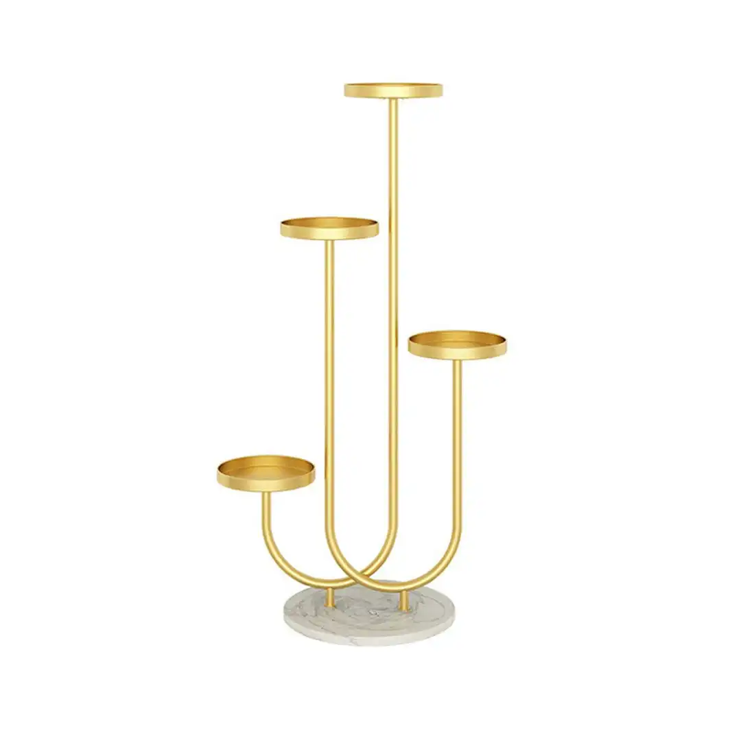 Soga U Shaped Plant Stand Round Flower Pot Tray Living Room Balcony Display Gold Metal Decorative Shelf