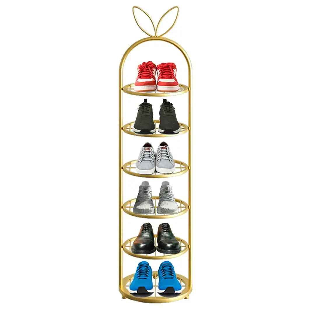 Soga 6 Tier Bunny Ears Gold Plated Metal Shoe Organizer Space Saving Portable Footwear Storage Shelf