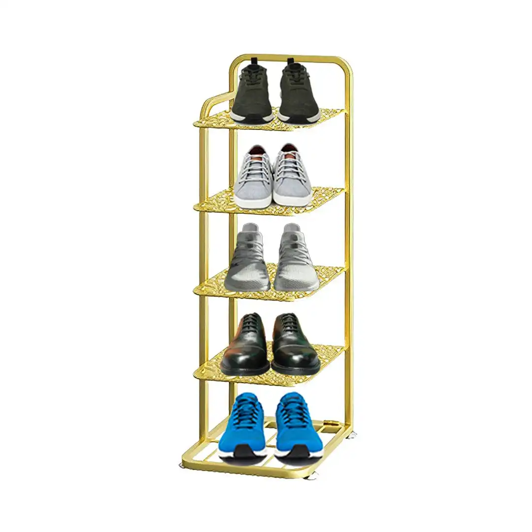 Soga 5 Tier Gold Plated Metal Shoe Organizer Space Saving Portable Footwear Storage Shelf