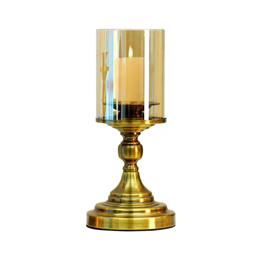 SOGA 33.5cm Gold Nordic Deluxe Candlestick Candle Holder Stand Pillar Glass /Iron