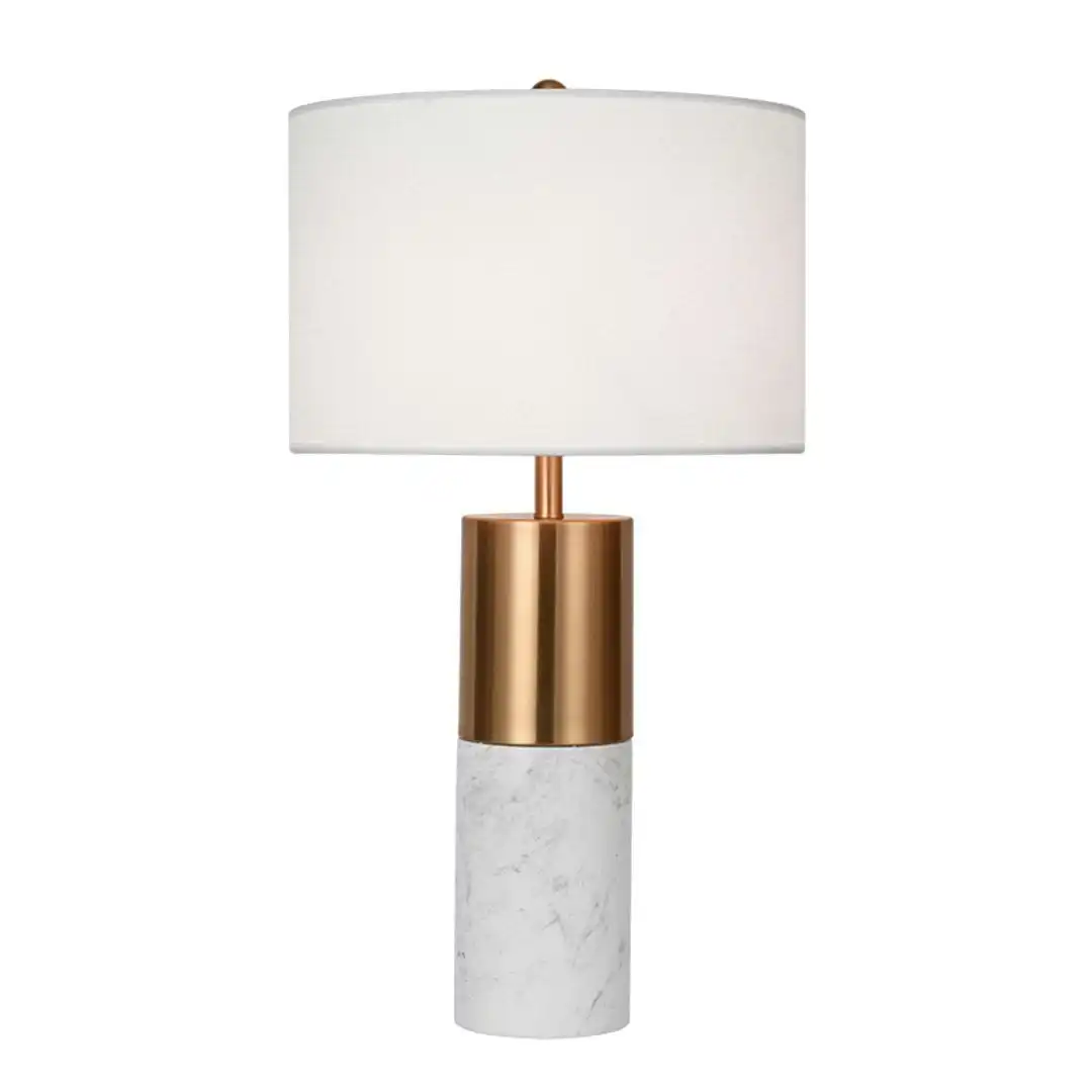 Soga 60cm White Marble Bedside Modern Desk Table Lamp Living Room Shade with Cylinder Base