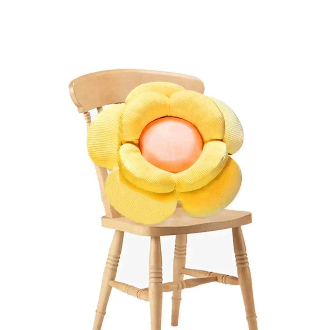 Soga Yellow Double Flower Shape Cushion Soft Bedside Floor Plush Pillow Home Decor