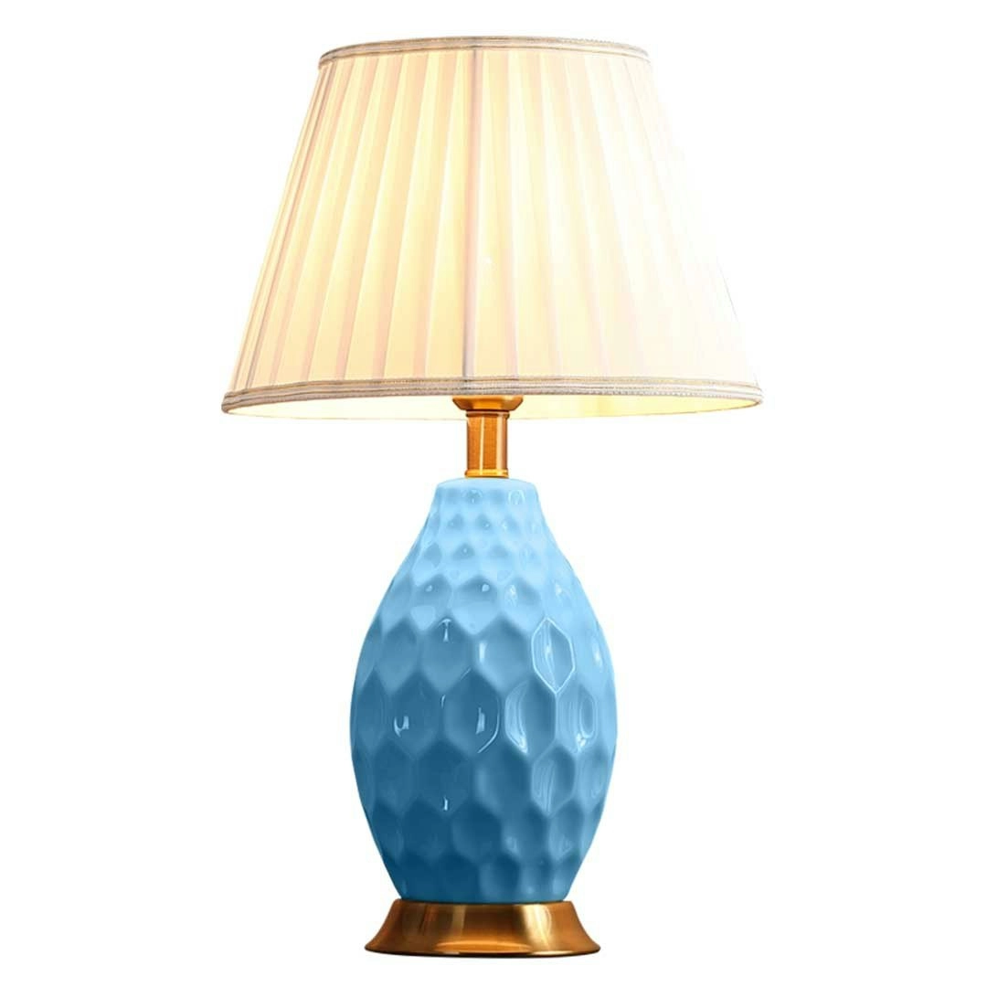 Soga Textured Ceramic Oval Table Lamp with Gold Metal Base Blue