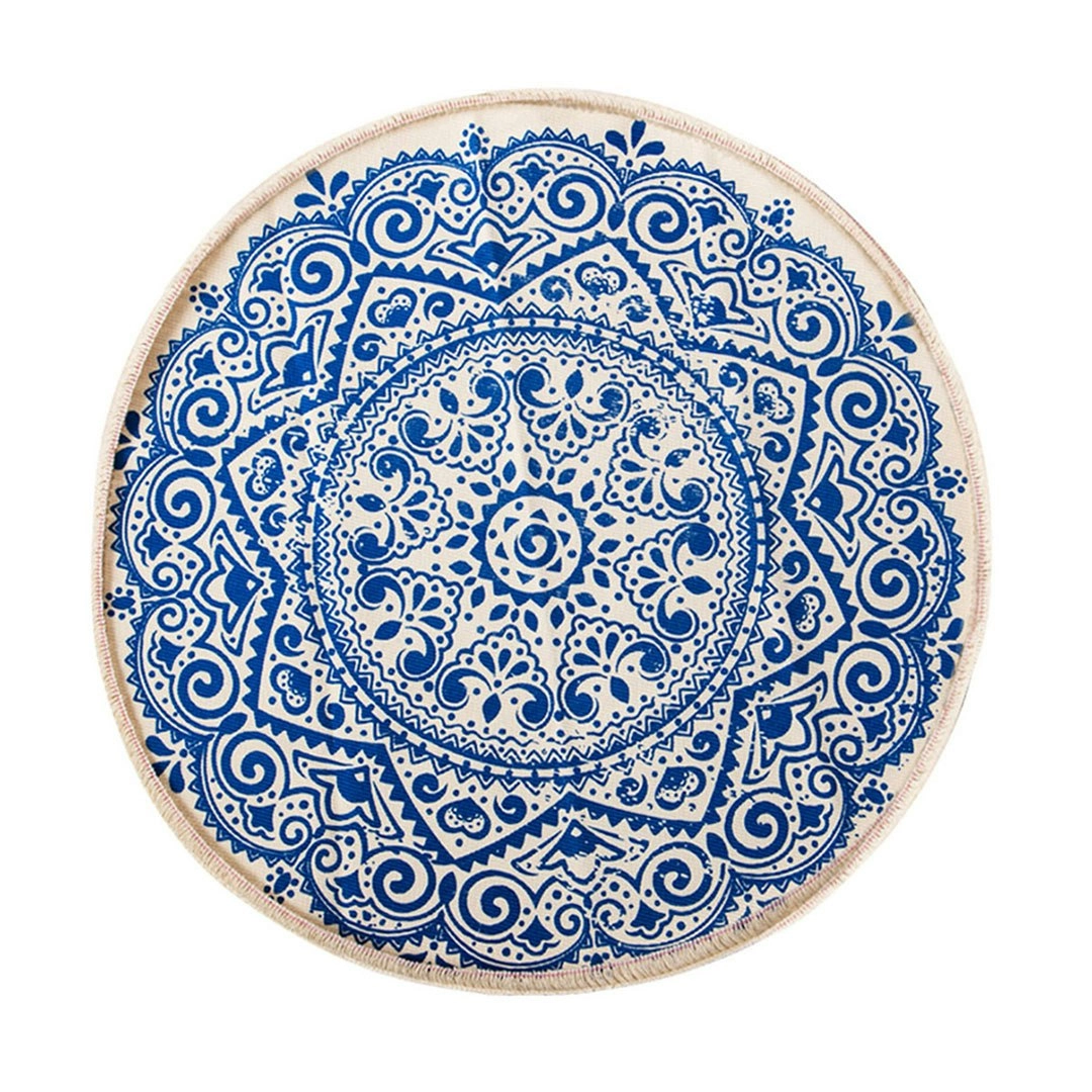 Soga Blue Carpet Soft Linen Bohemian Non-Slip Floor Retro Minimalist Round Rug Home Decor with Tassels