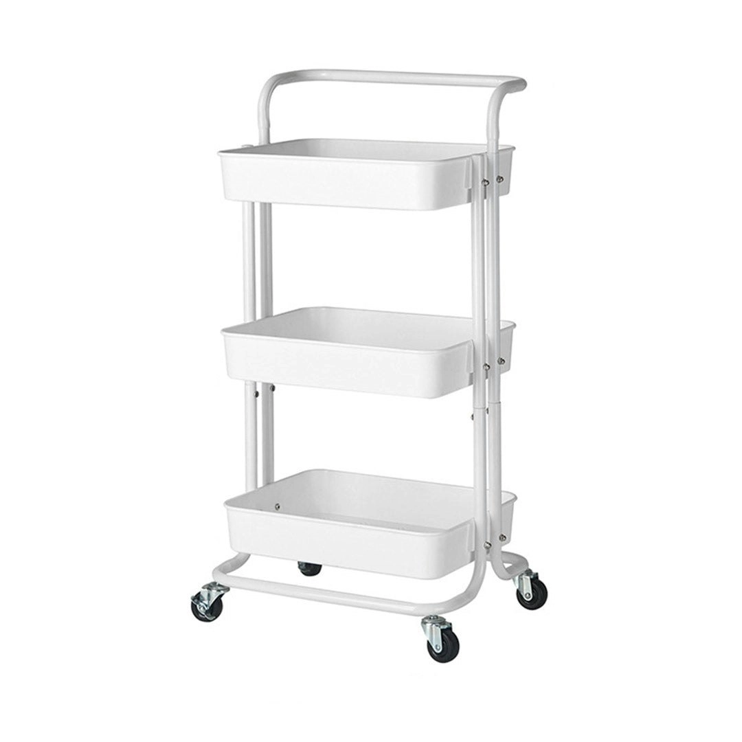 Soga 3 Tier Steel White Movable Kitchen Cart Multi-Functional Shelves Storage Organizer with Wheels