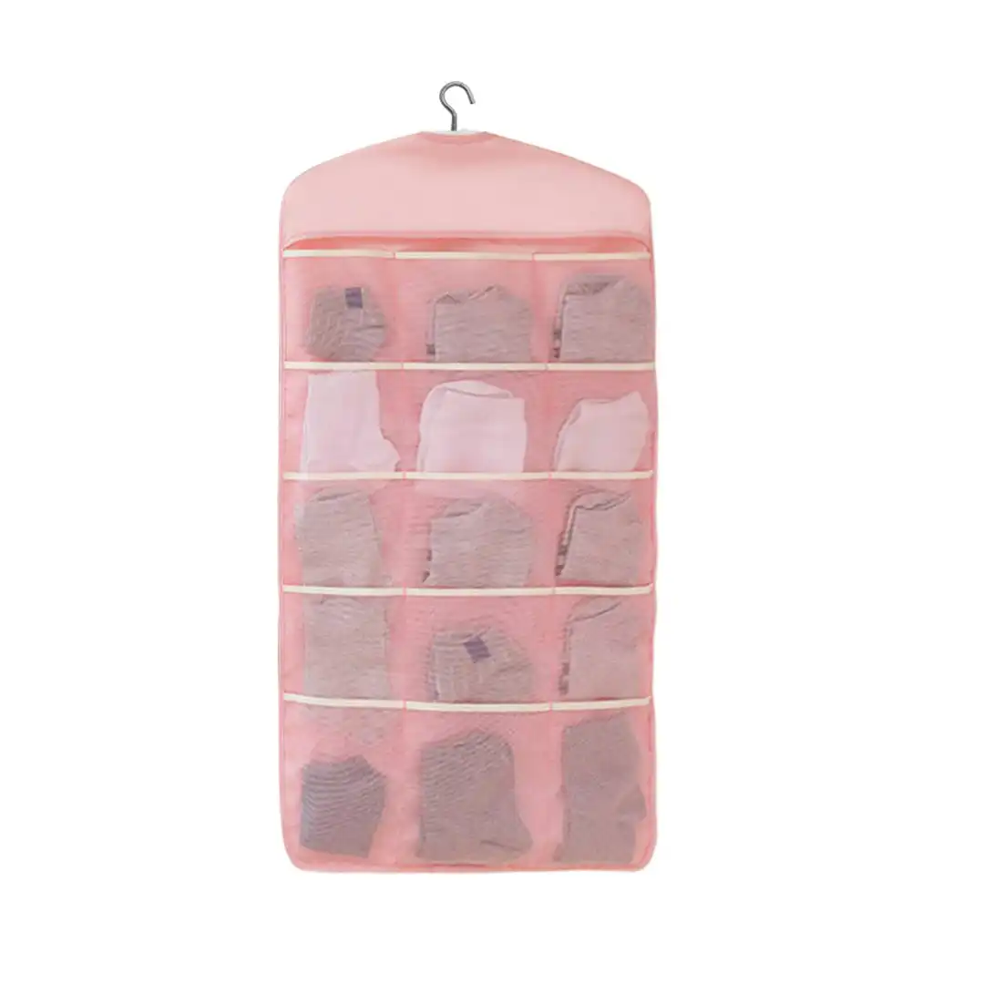 Soga Pink Double Sided Hanging Storage Bag Underwear Bra Socks Mesh Pocket Hanger Home Organiser