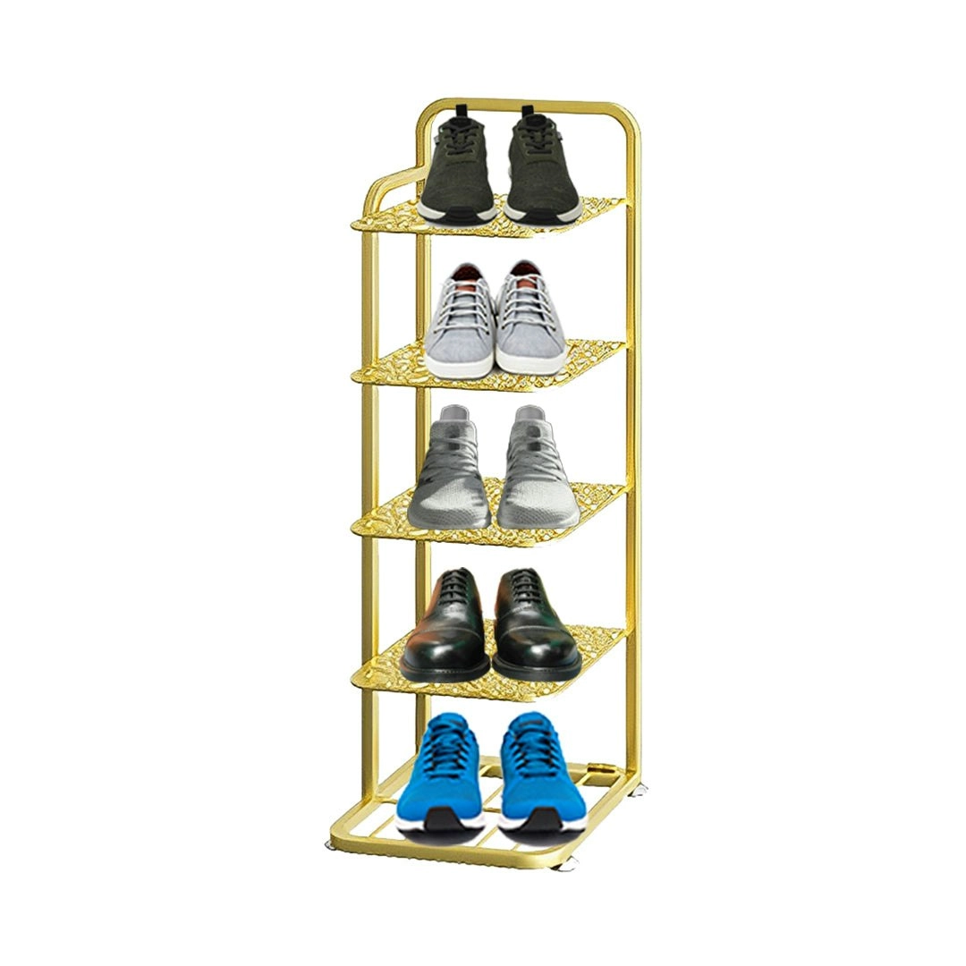 Soga 5 Tier Gold Plated Metal Shoe Organizer Space Saving Portable Footwear Storage Shelf