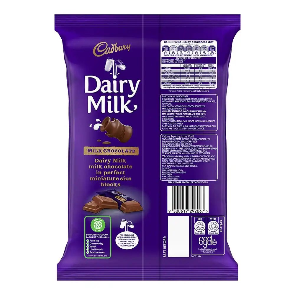 36pc Cadbury 144g Dairy Milk Chocolate Sharepack Choco Sweet Treats Snacks Block