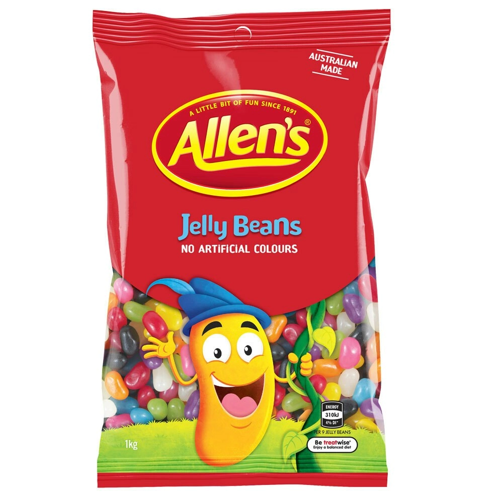 Allen's 1kg Assorted Fruit Flavour Stawberry/Orange/Apple Chewy Jelly Beans Bag