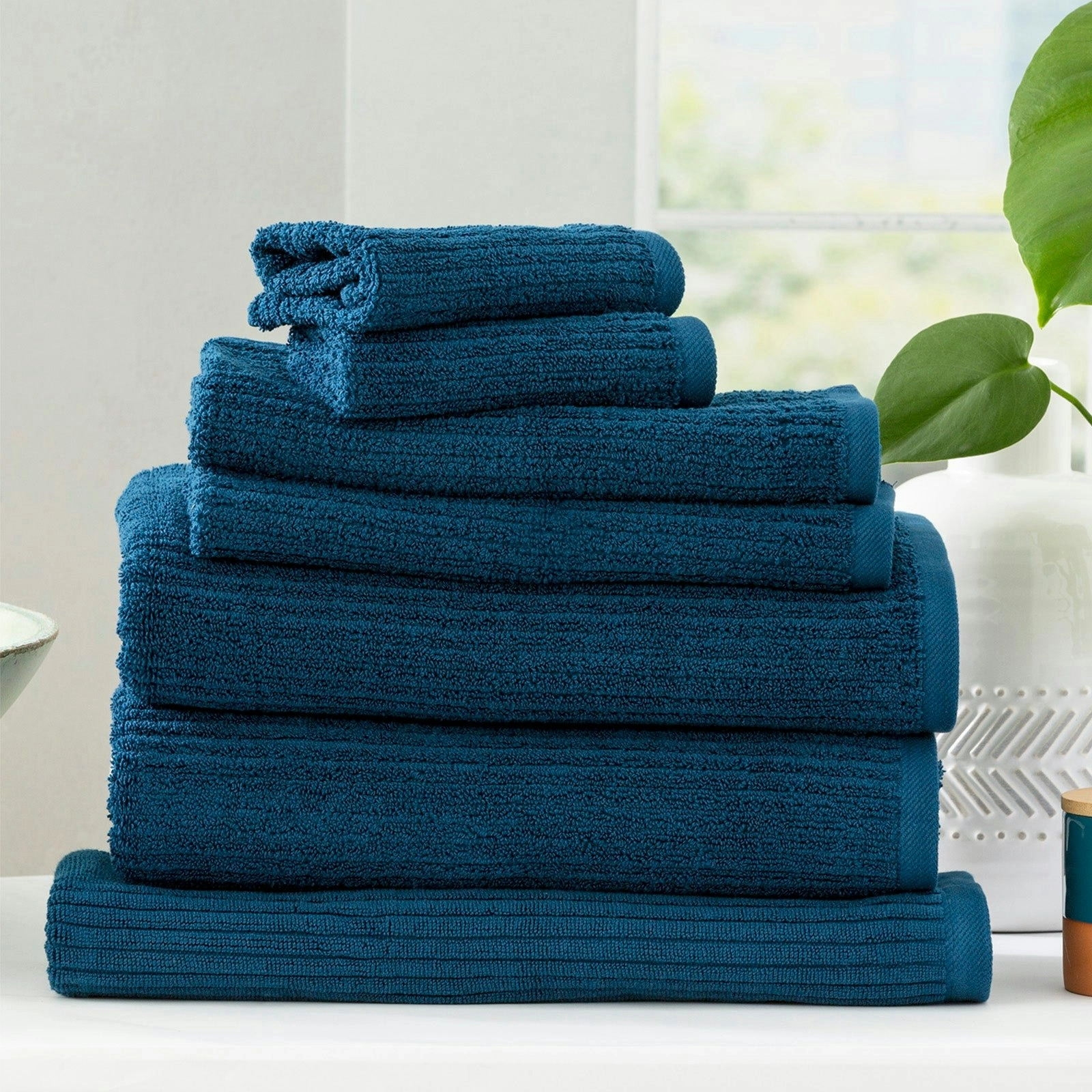 Cobblestone Ribbed Bath Towel Sets Ink