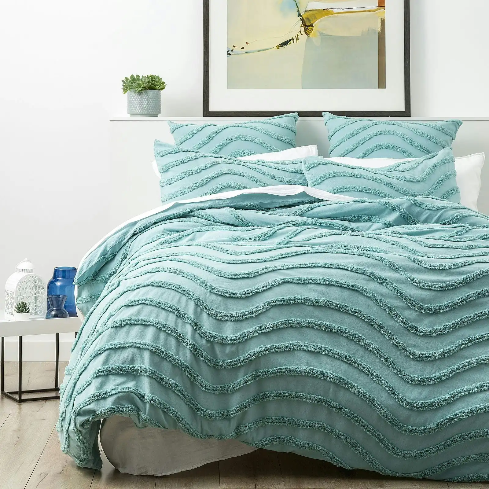 Wave Quilt Cover Tufted Cotton Chenille Set Aqua