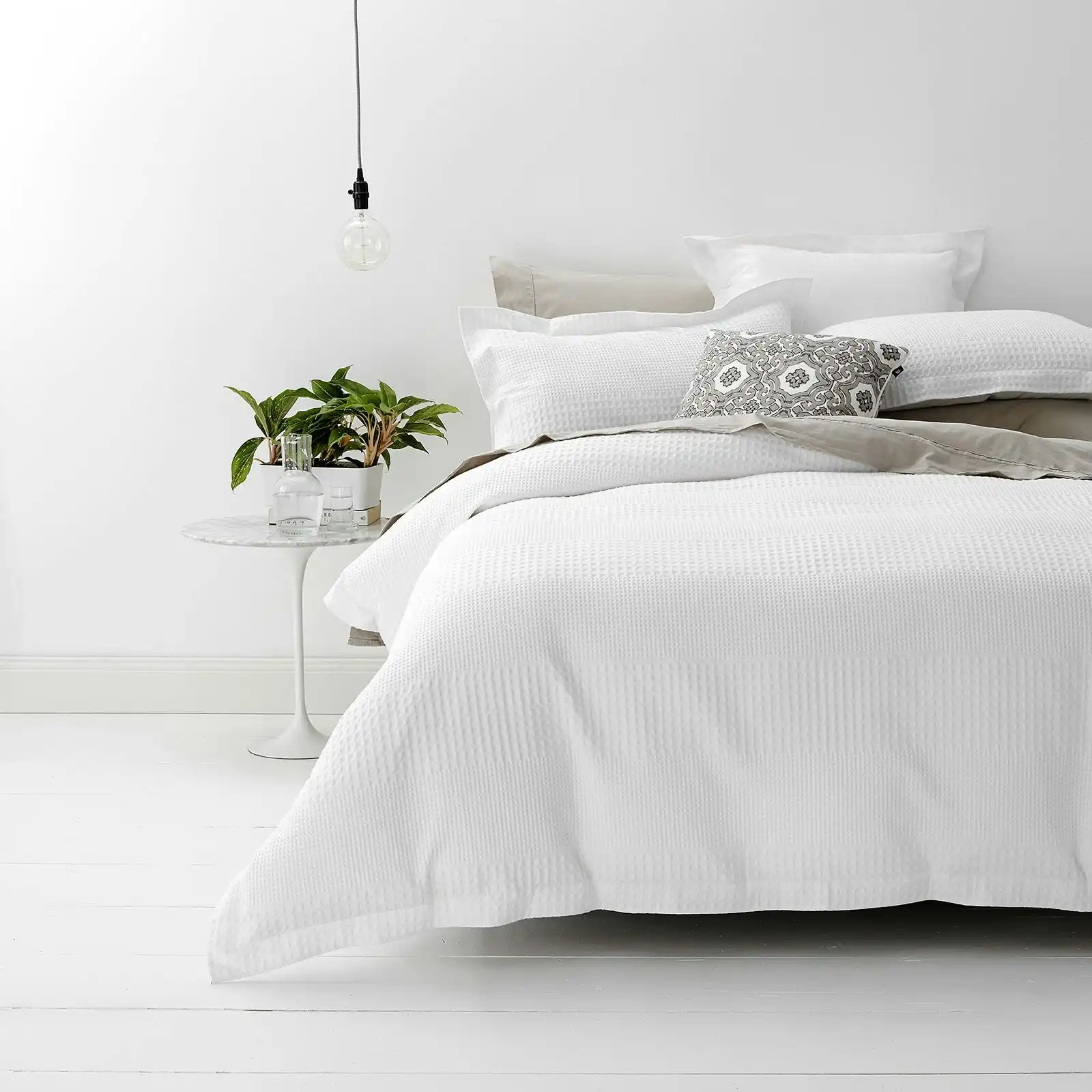 Elegance Waffle Quilt Cover set Cotton White