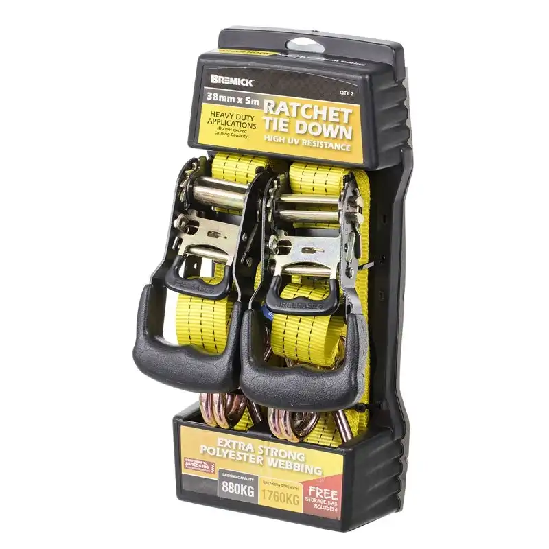 Ratchet Tie Down Strap 38mm x 5m 2 Pack