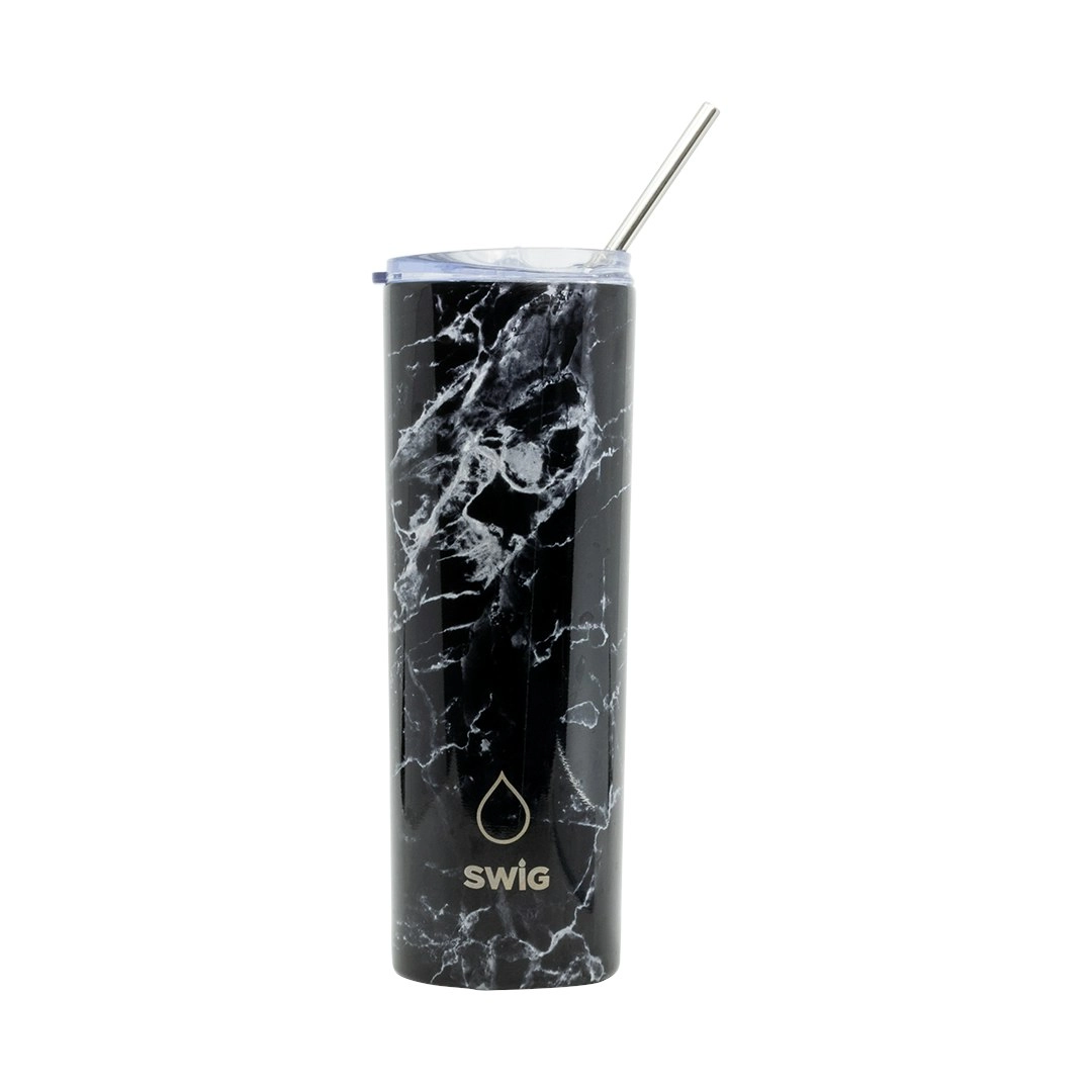 Swig Skinny Tumbler Black Marble 590mL