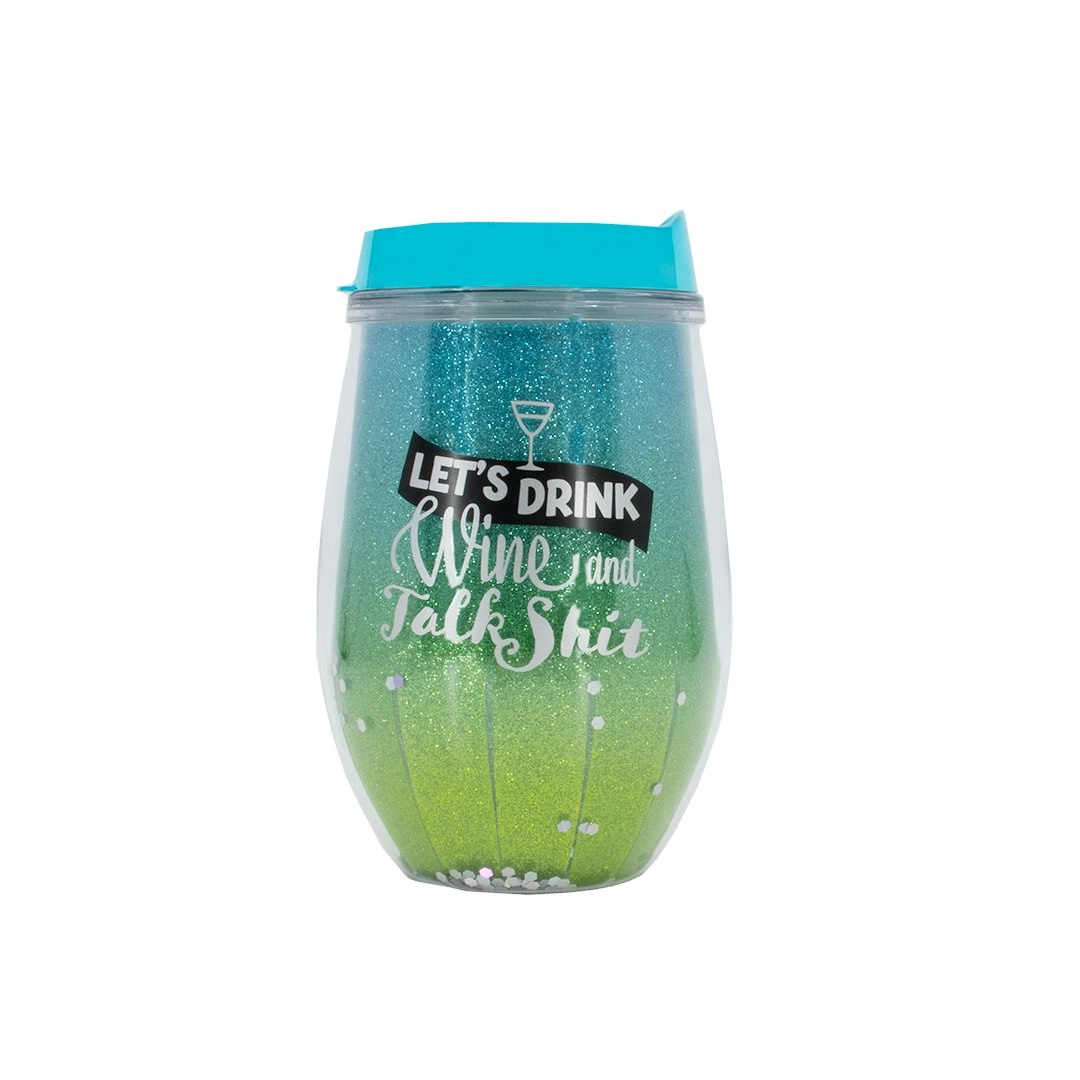 Glitter Wine Cup Ombre Talk Sh*t Seafoam Blue