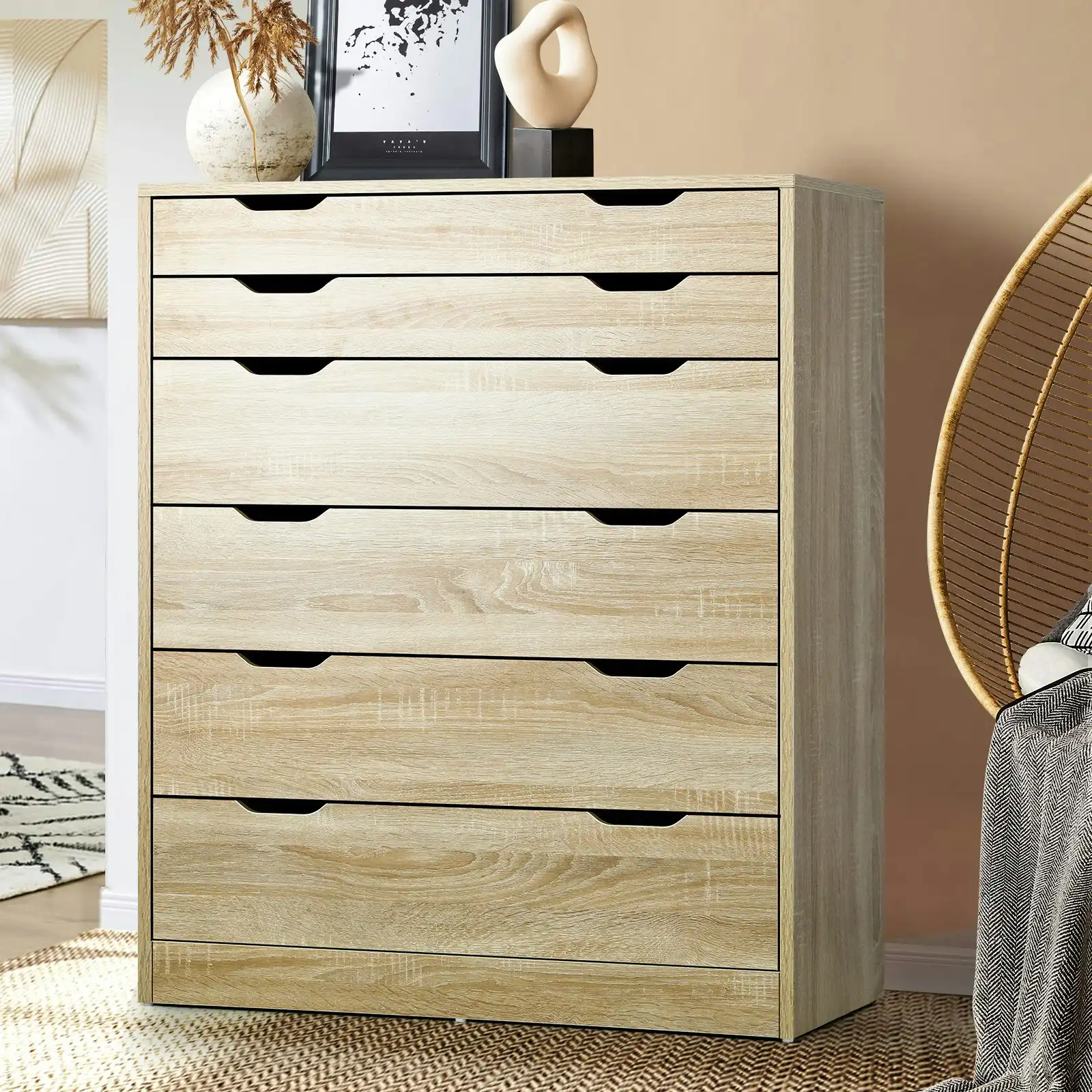 Oikiture 6 Chest of Drawers Tallboy Wooden Natural PMA