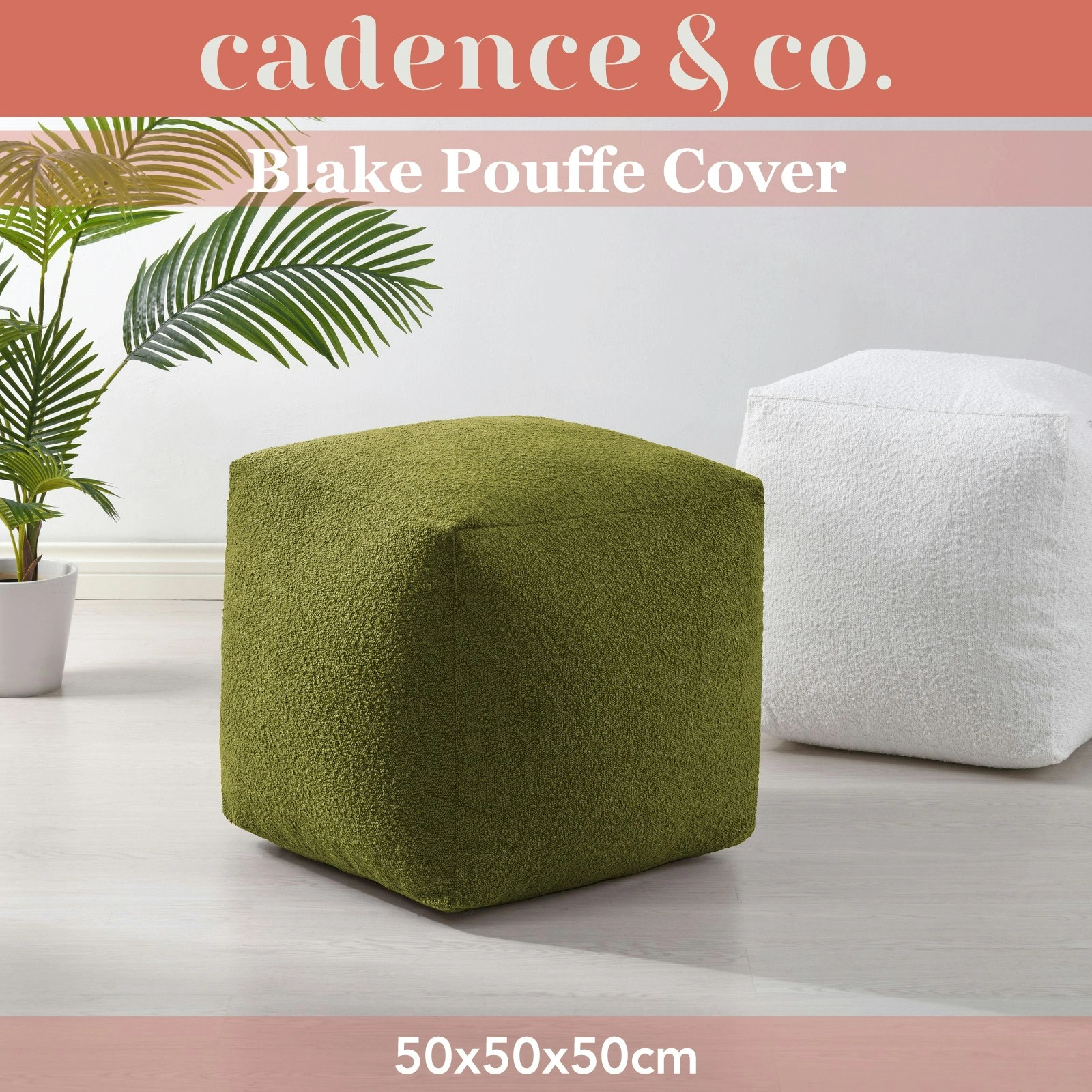 Cadence & Co. Blake Boucle Pouffe Cover Moss Green 50x50x50cm