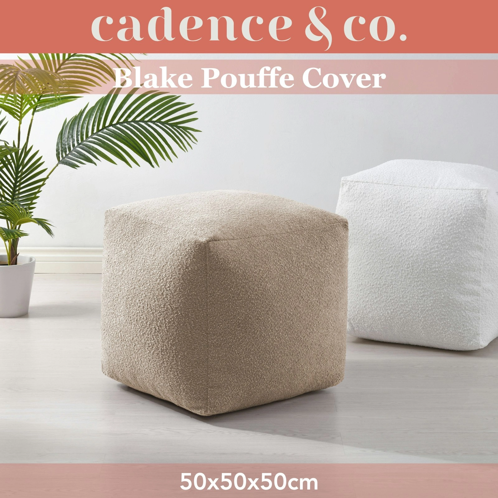 Cadence & Co. Blake Boucle Pouffe Cover Tan 50x50x50cm