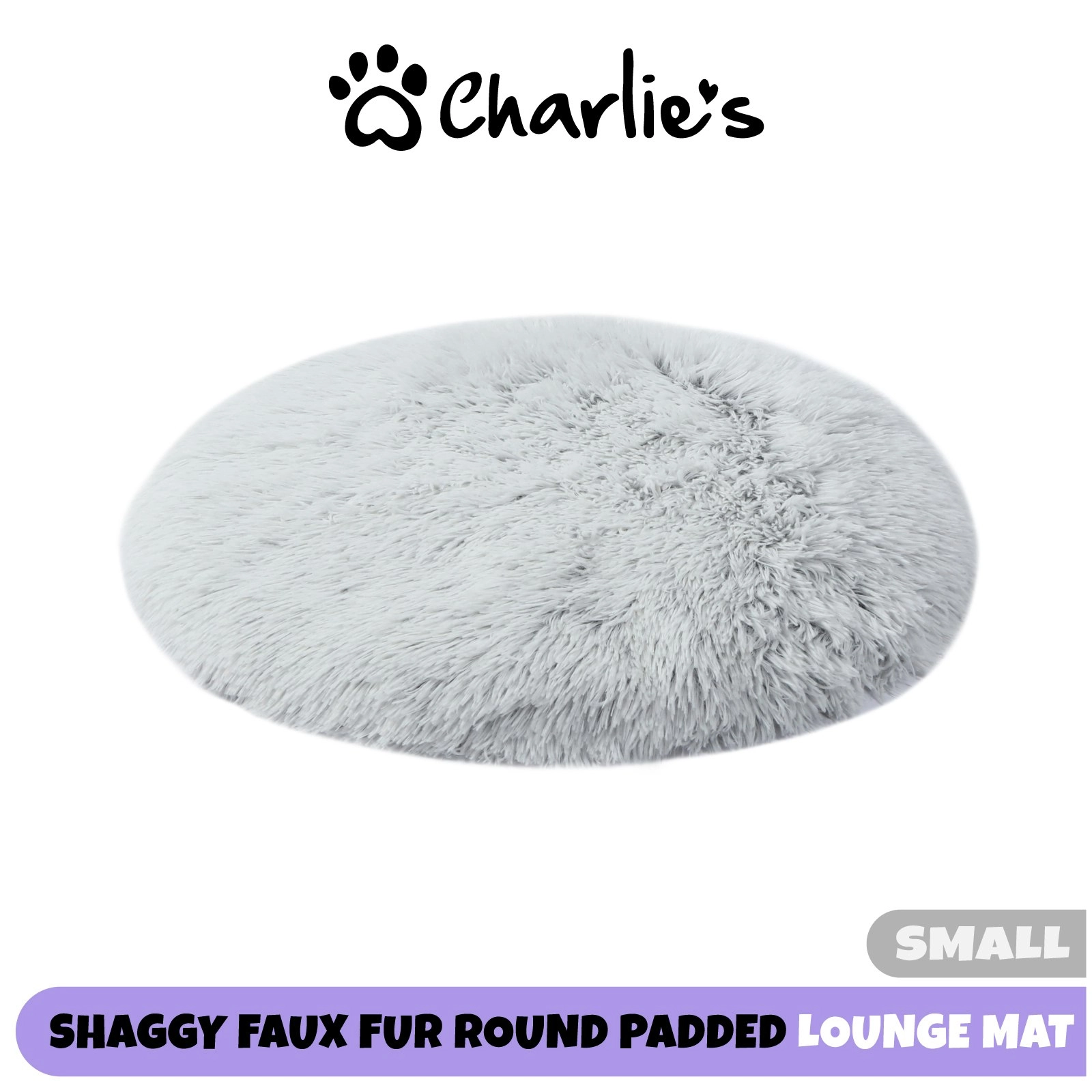 Charlie's Shaggy Faux Fur Round Calming Dog Mat Arctic White Small