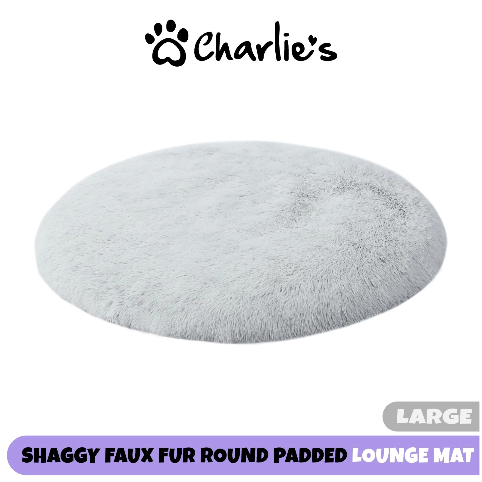 Charlie's Shaggy Faux Fur Round Calming Dog Mat Arctic White Large