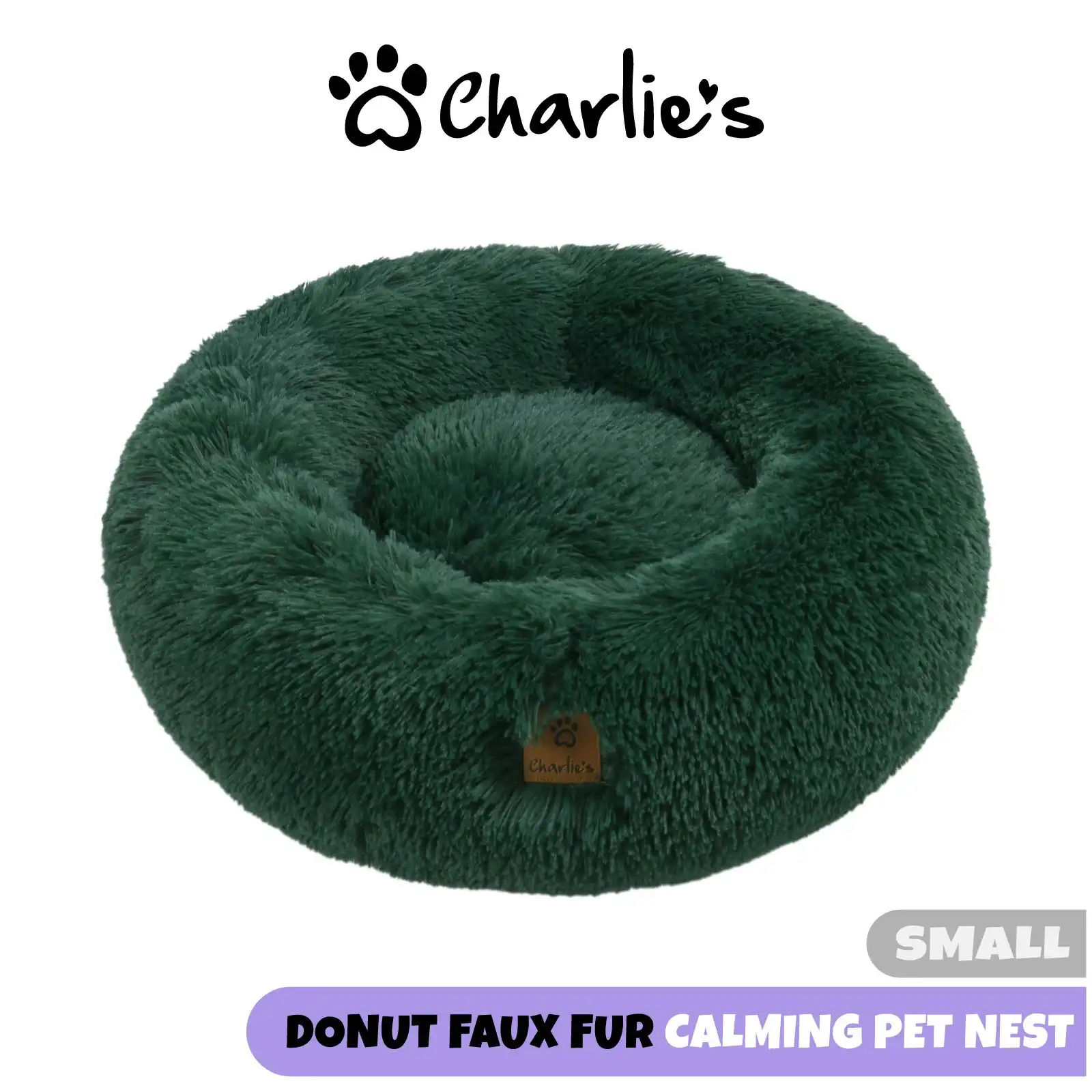 Charlie's Shaggy Faux Fur Round Calming Dog Bed Eden Green Small