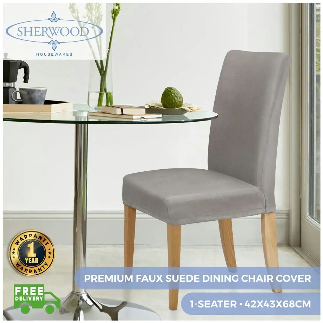 Sherwood Home Premium Faux Suede Silver Dining Chair Cover