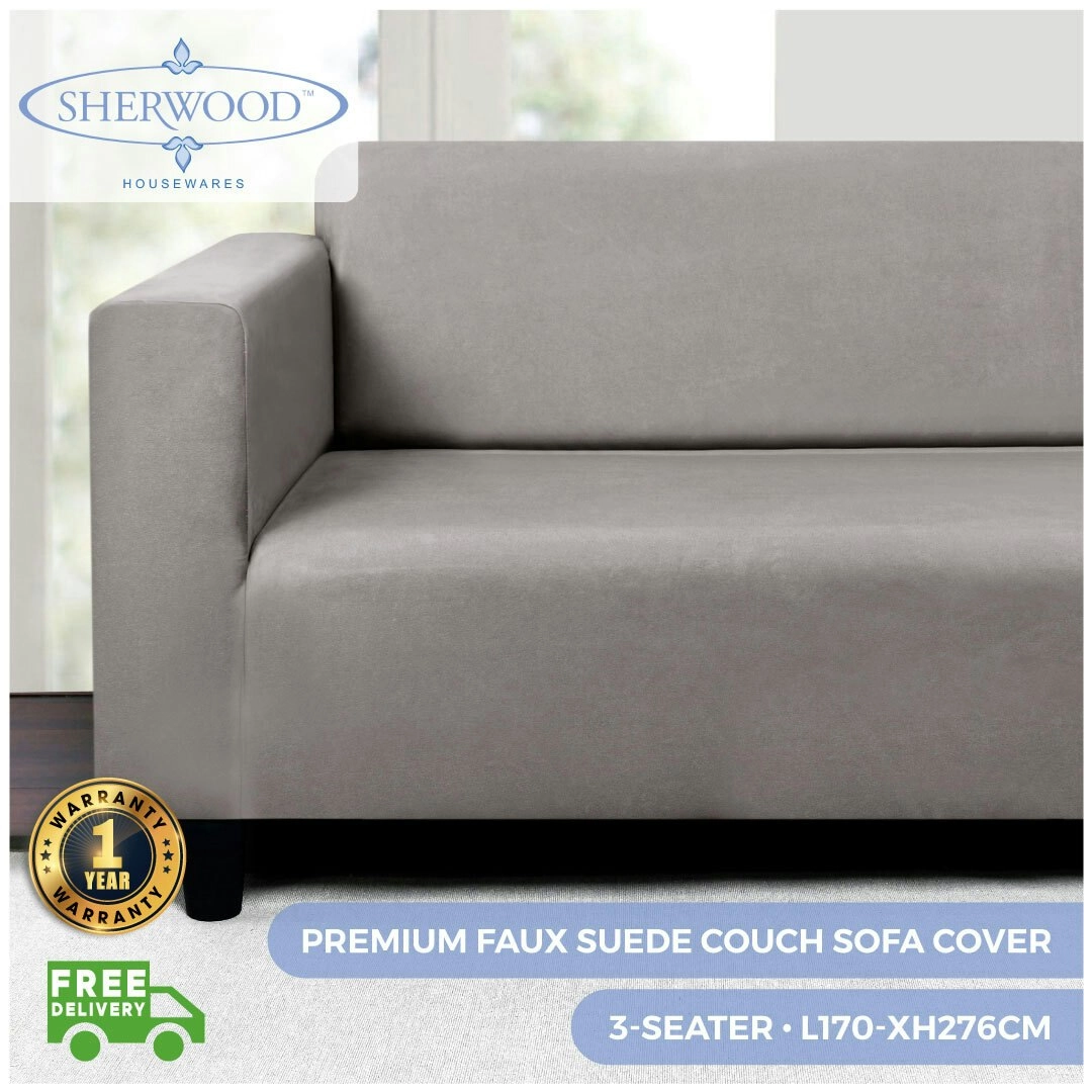 Sherwood Home Premium Faux Suede SILVER 3 Seater Couch Sofa Cover