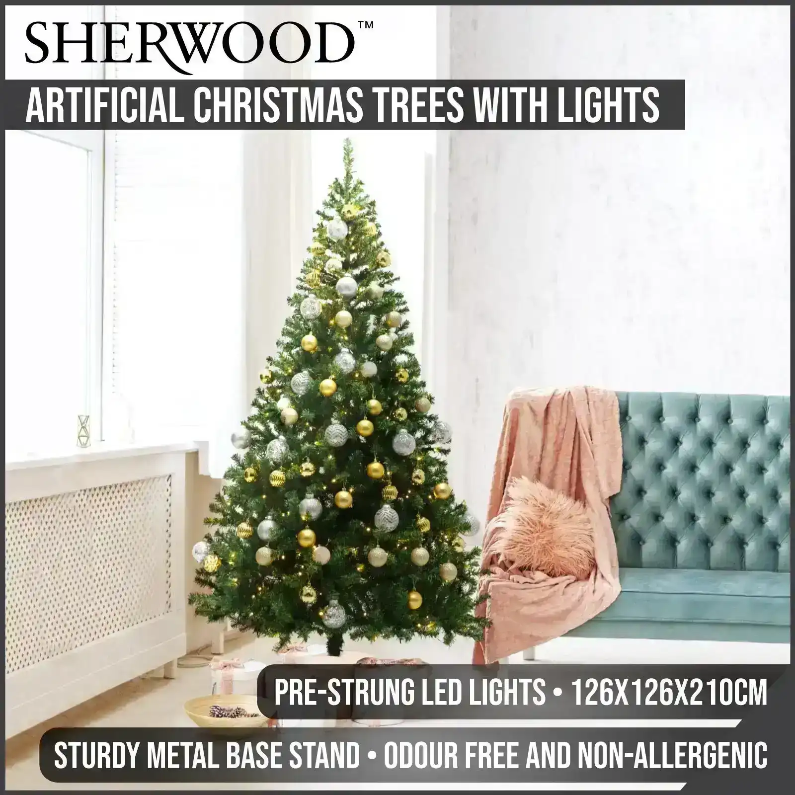 Sherwood Realistic Christmas Trees with LED Lights Green 210cm