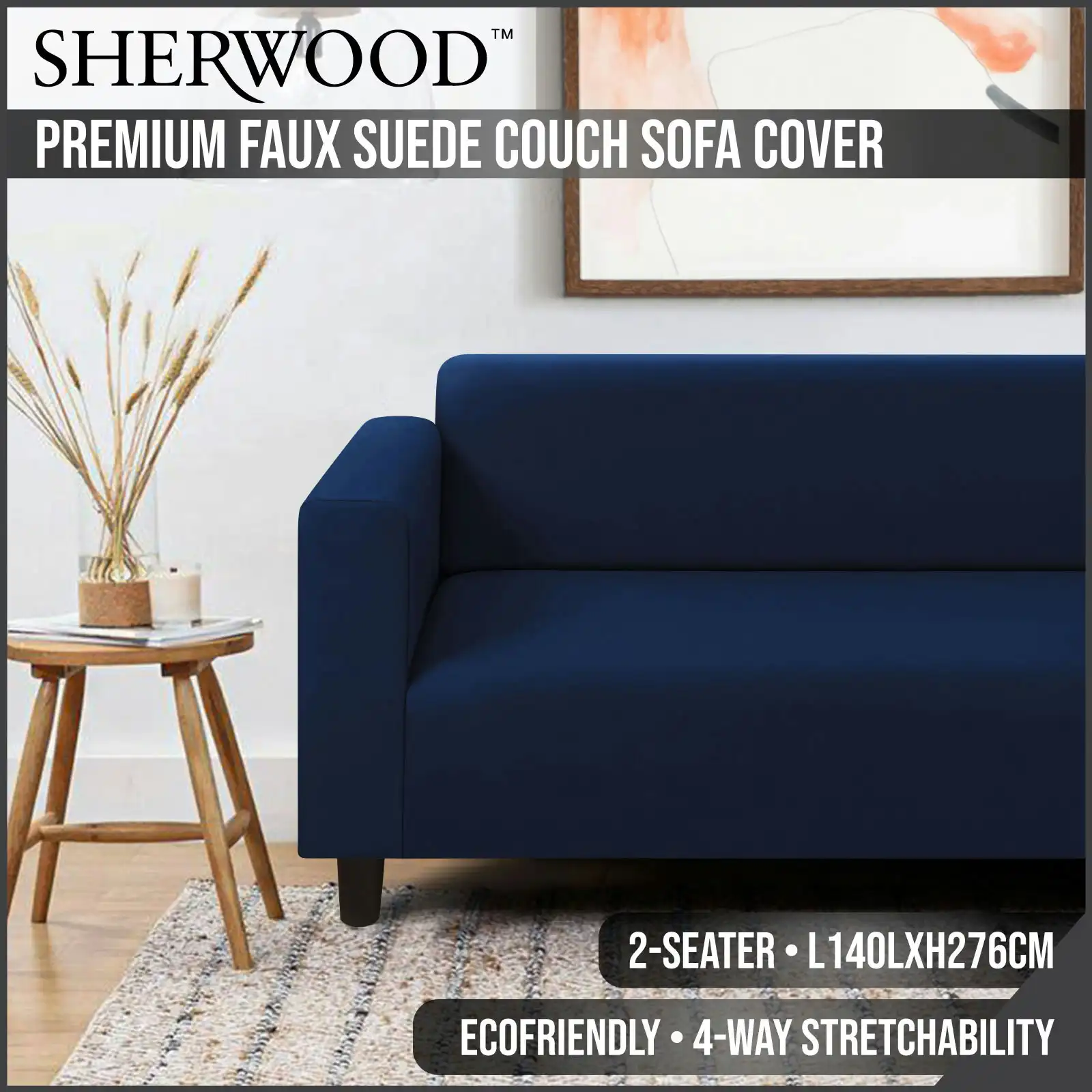 Premium Suede Sofa Cover Dark Blue 2 Seater