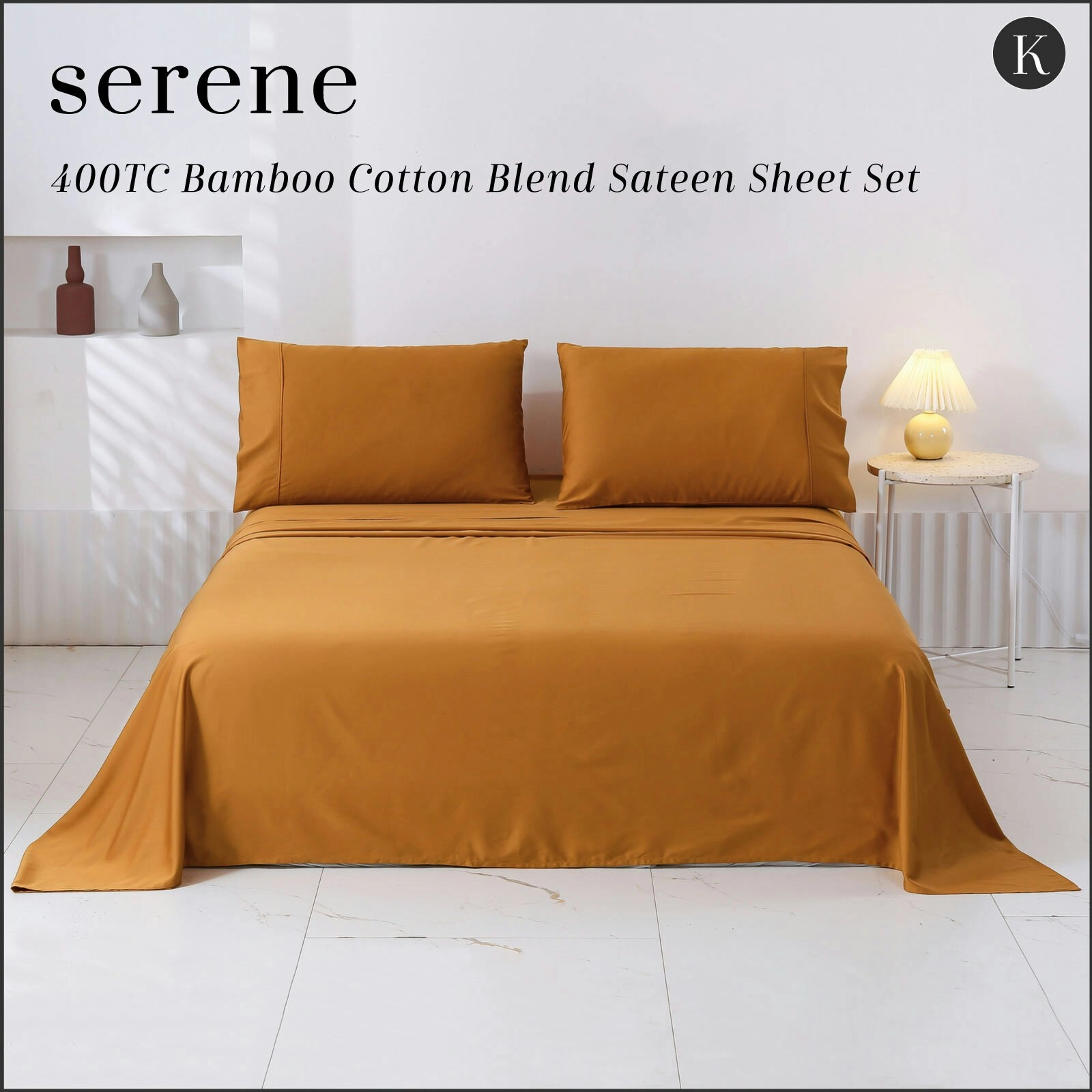 Serene 400TC Bamboo Cotton Blend Sateen Sheet Set RUST King Bed