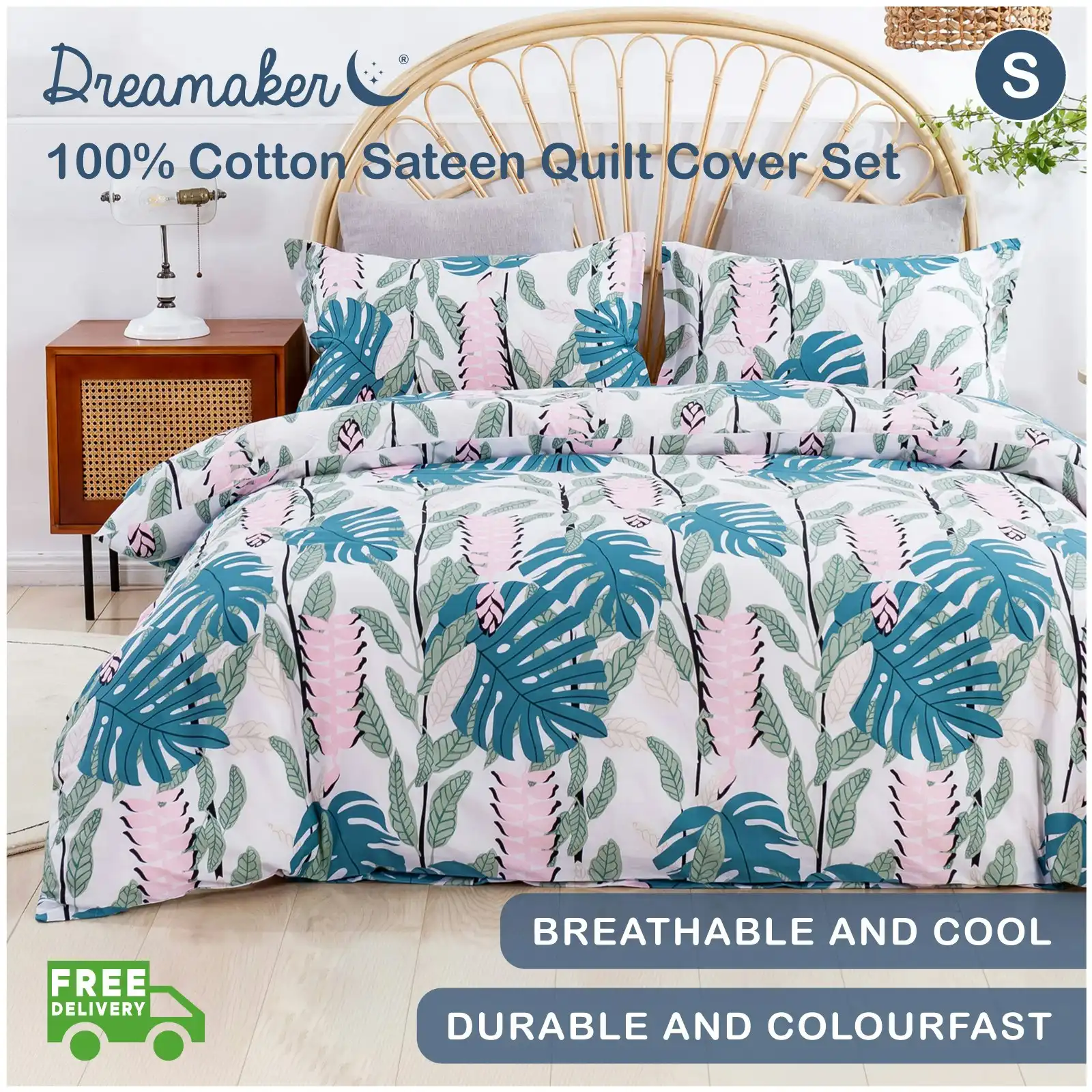 Dreamaker Printed Quilt Cover Set Natural Single Bed