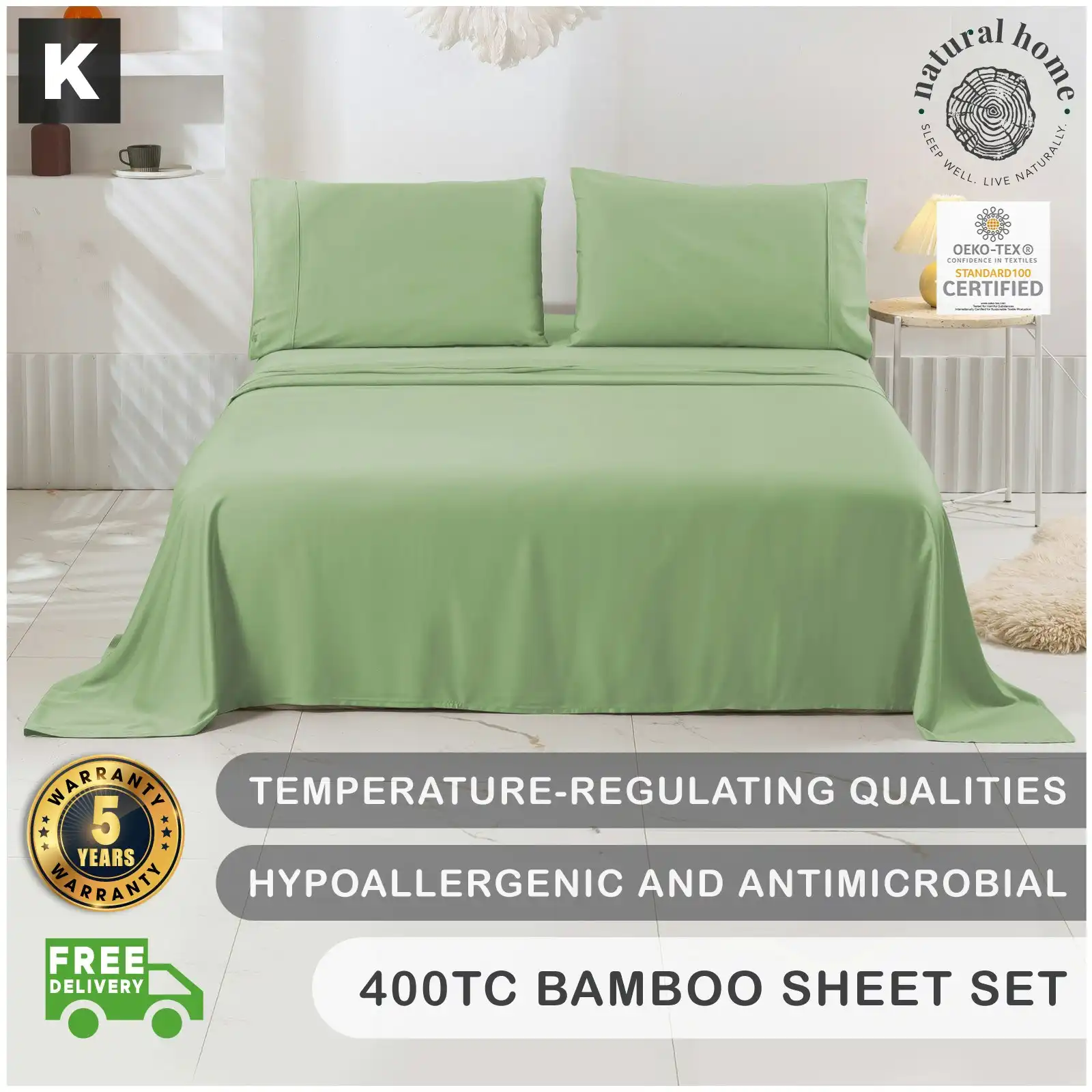 7007298 Natural Home Bamboo Sheet Set KB SAGE
