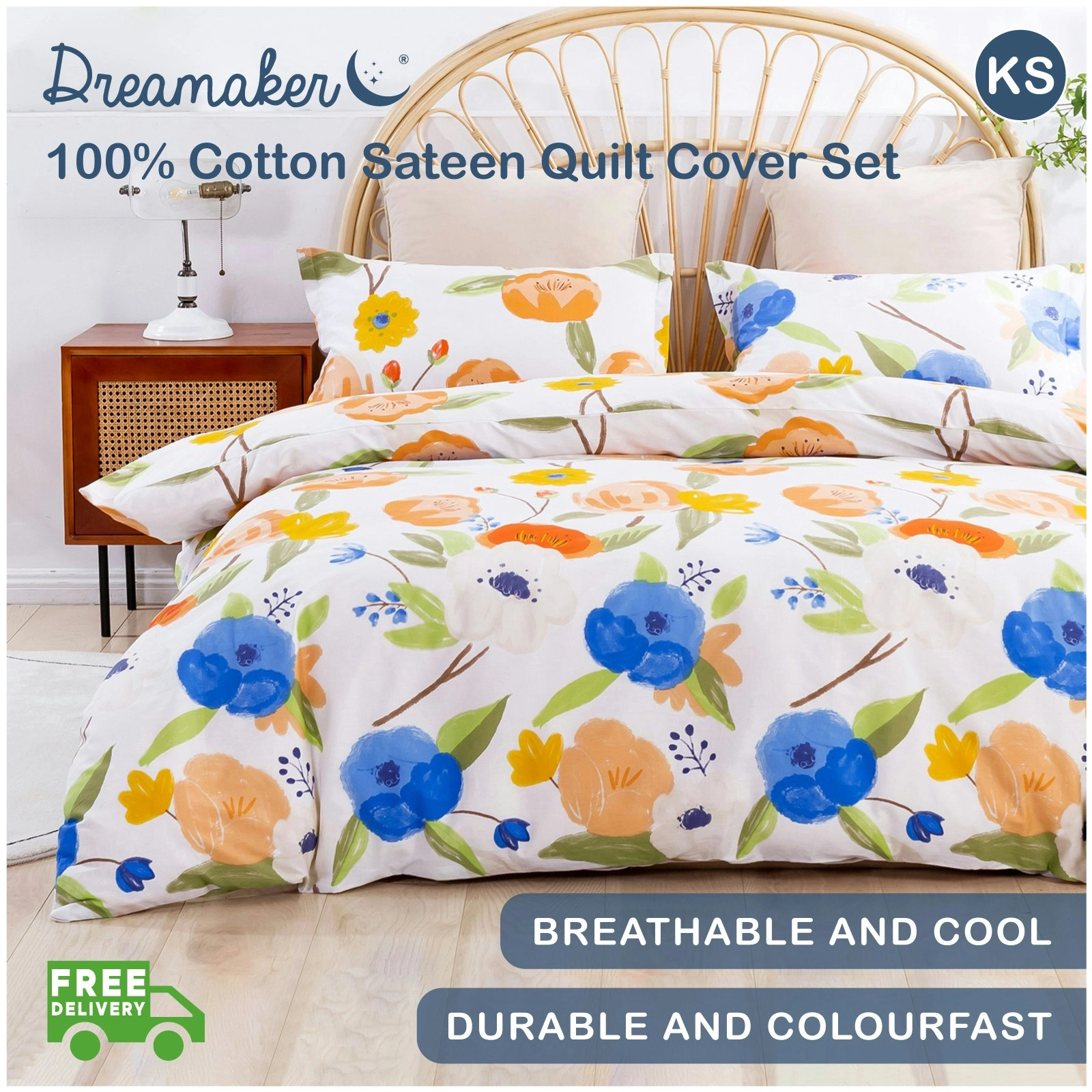 Dreamaker Printed Quilt Cover Set Lily in Orange King Single Bed