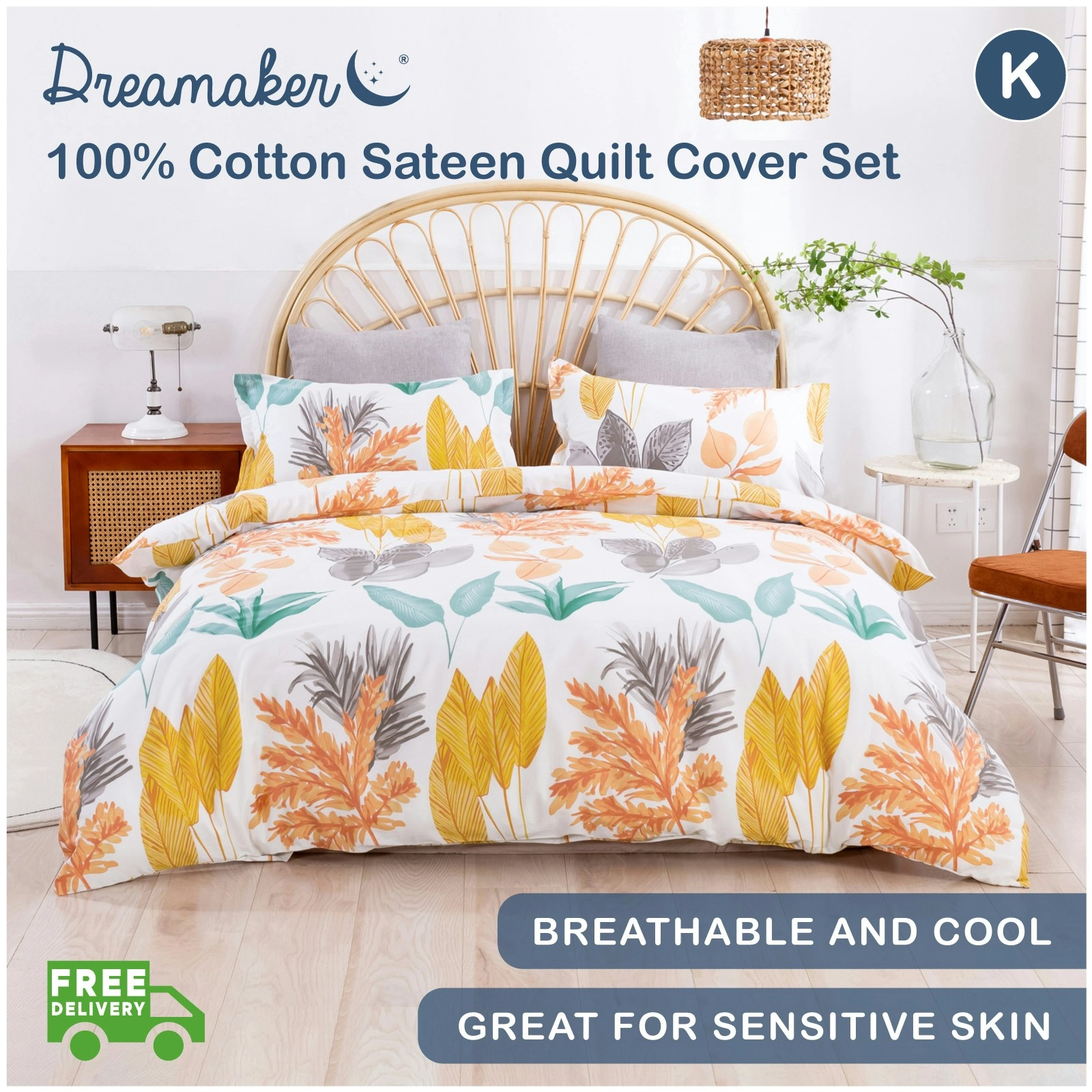 Dreamaker Printed Quilt Cover Set Autumn King Bed