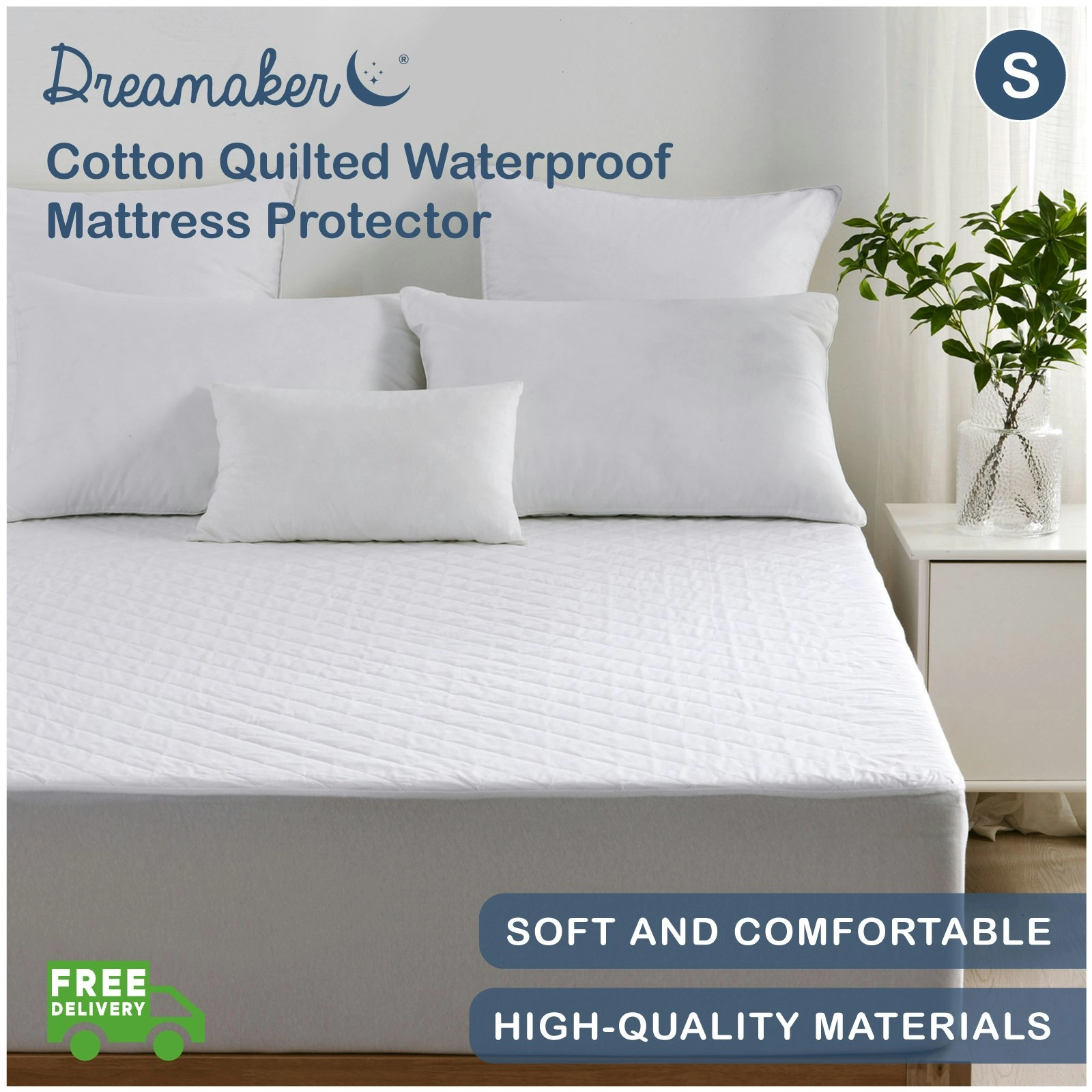 Dreamaker Cotton Quilted Waterproof Mattress Protector Single Bed