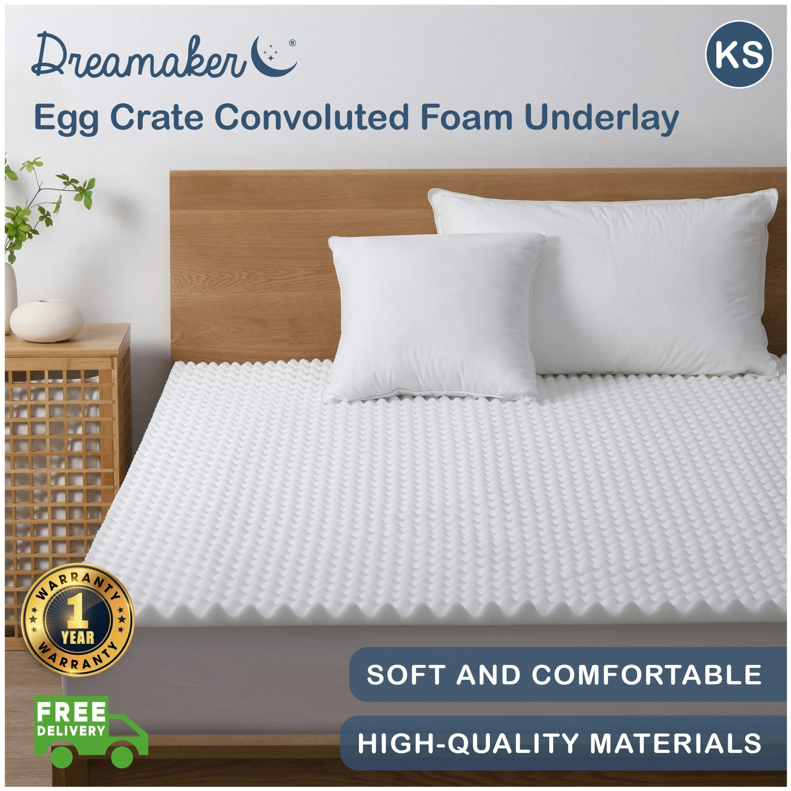 9009045 Dreamaker Egg Crate Convoluted Foam Underlay - King Single Bed